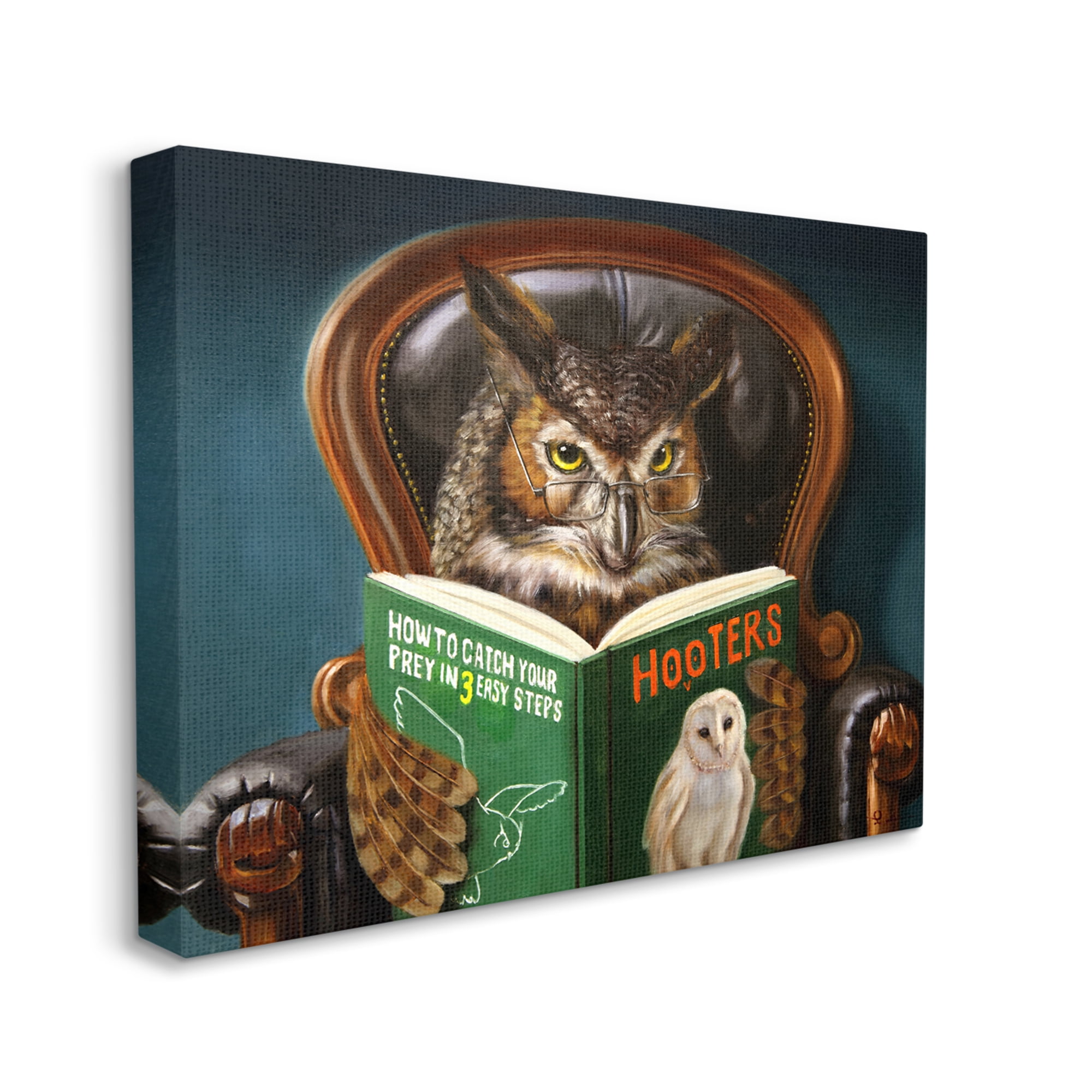 Stupell Industries Funny Owl Reading Leather Chair Hoot Book Paintings Gallery-Wrapped Canvas Print Wall Art, 24x30, by Lucia Heffernan