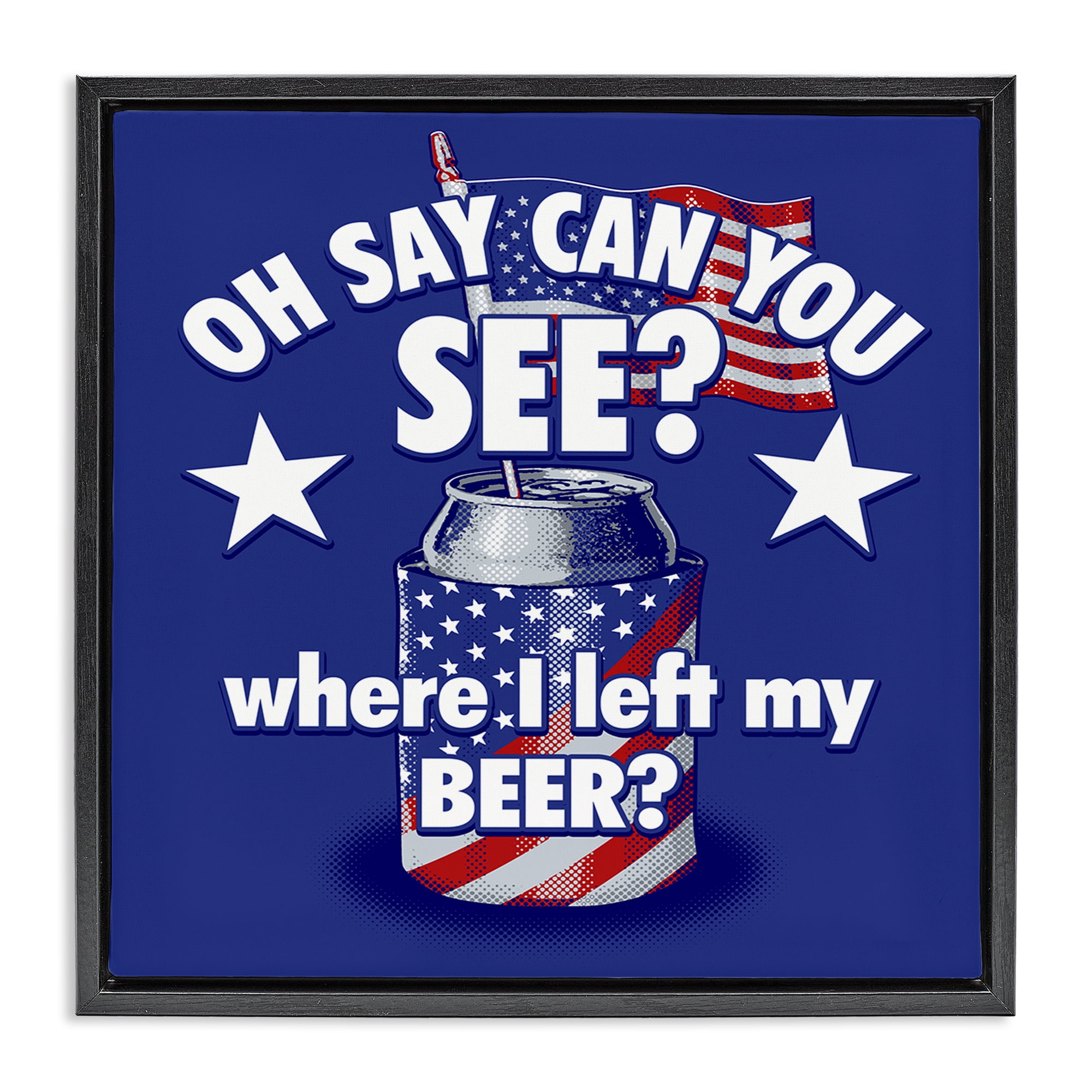 Stupell Industries Funny Patriotic Beer Patriotic Painting Black Floater Framed Canvas Art Print Wall Art, 18 x 18