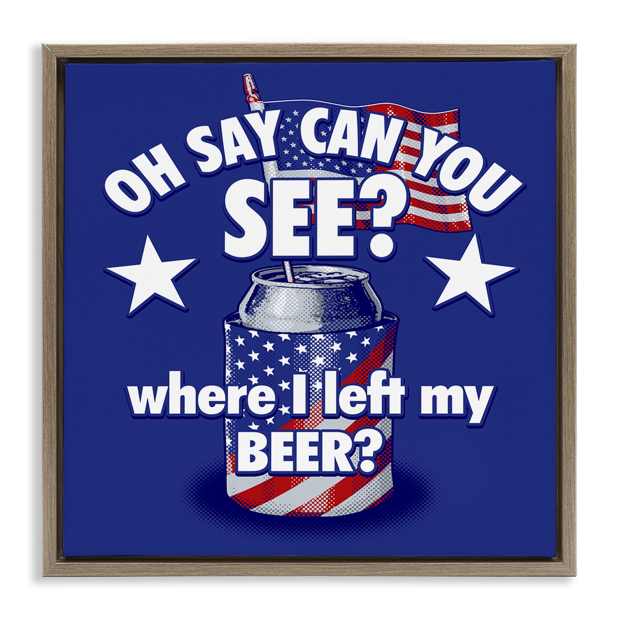 Stupell Industries Funny Patriotic Beer Patriotic Painting Brown Floater Framed Canvas Art Print Wall Art, 25 x 25