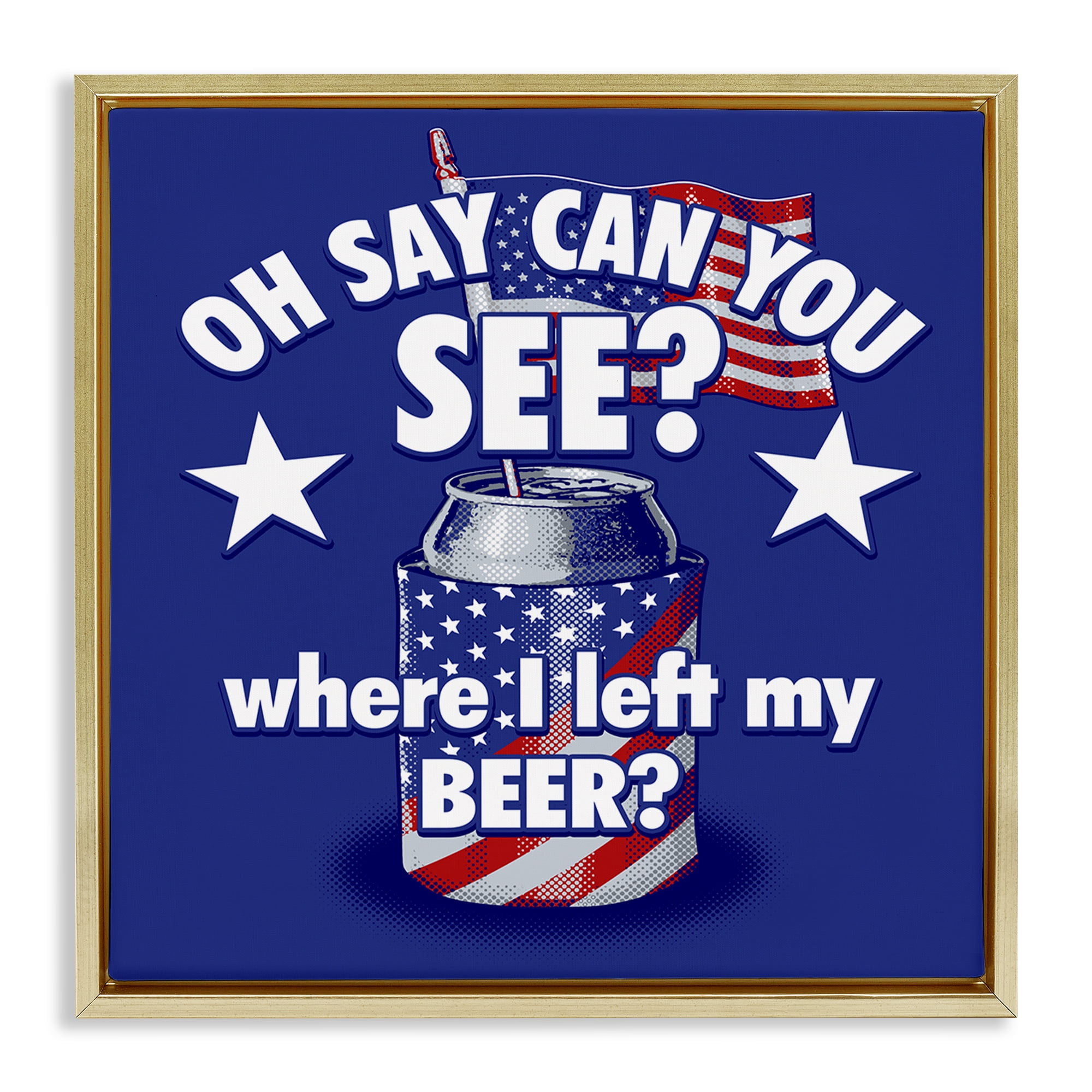 Stupell Industries Funny Patriotic Beer Patriotic Painting Gold Floater Framed Canvas Art Print Wall Art, 18 x 18