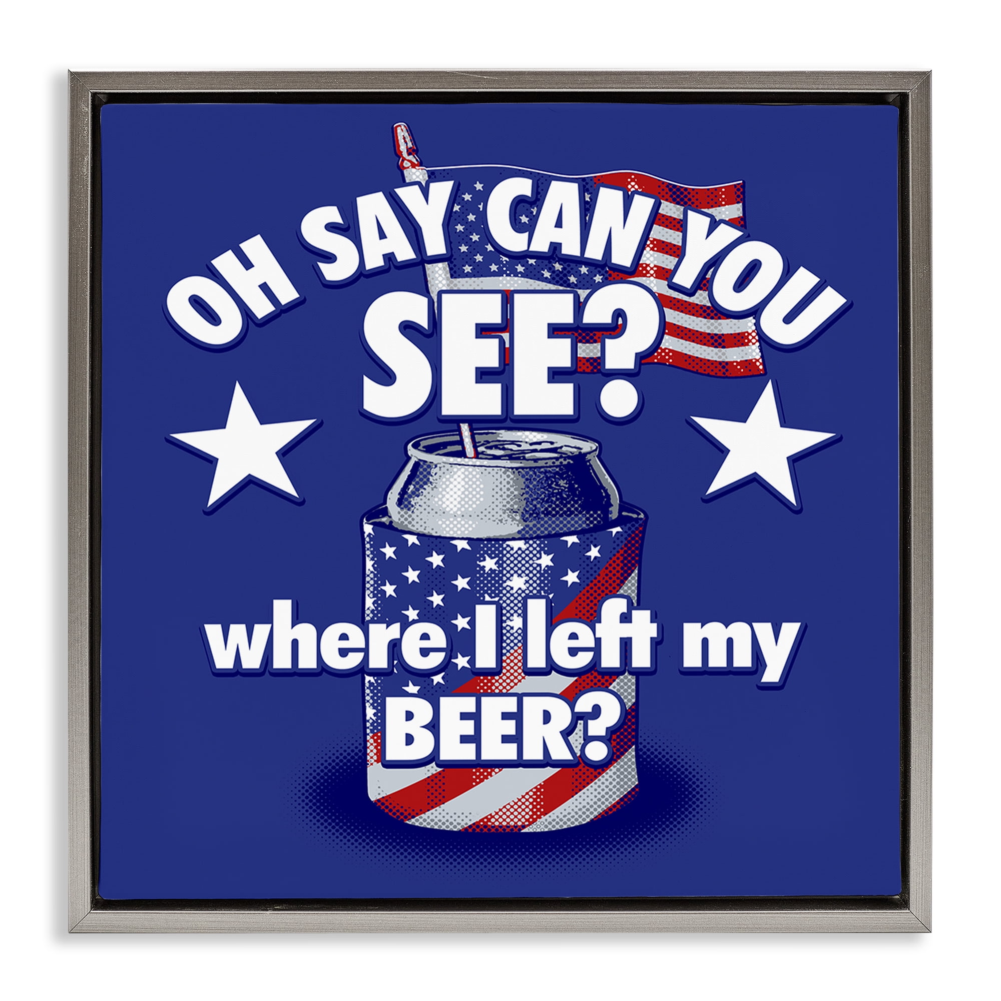 Stupell Industries Funny Patriotic Beer Patriotic Painting Gray Floater Framed Canvas Art Print Wall Art, 25 x 25
