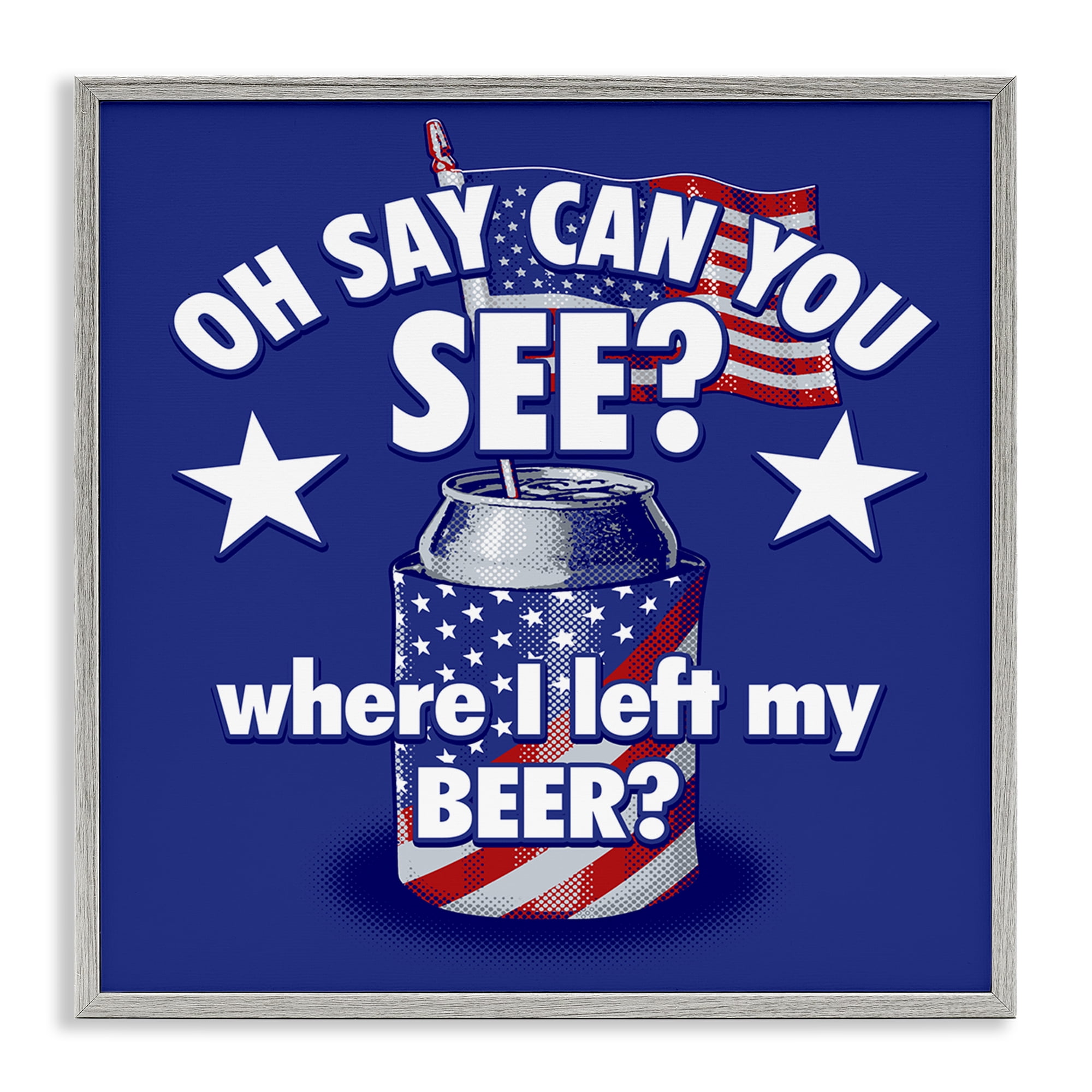 Stupell Industries Funny Patriotic Beer Patriotic Painting Gray Framed Art Print Wall Art, 24 x 24