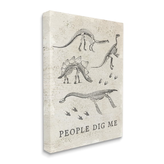 Stupell Industries Funny People Dig Me Dinosaur Skeleton and Footprints Animals & Insects Painting Gallery Wrapped Canvas Print Wall Art, 30 x 40