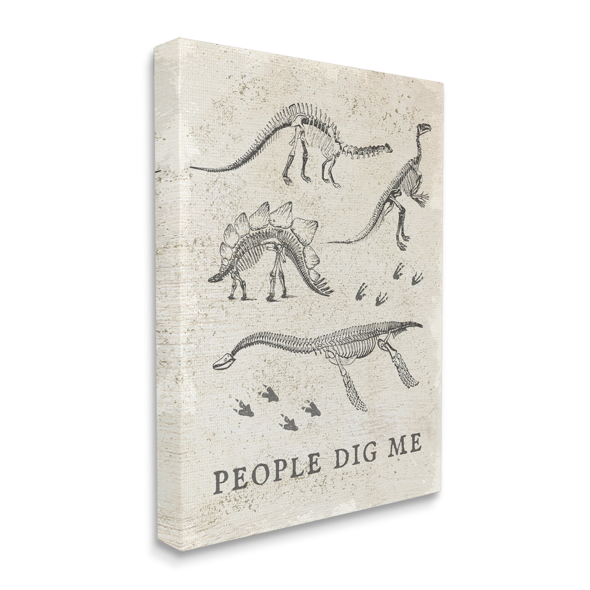 Stupell Industries Funny People Dig Me Dinosaur Skeleton and Footprints Animals & Insects Painting Gallery Wrapped Canvas Print Wall Art, 36 x 48