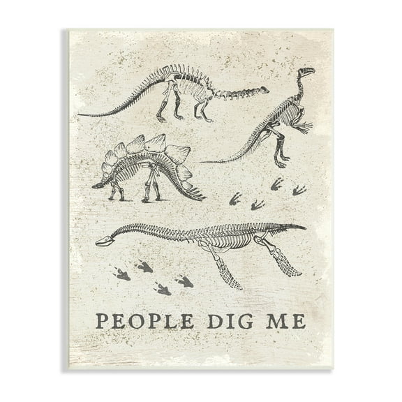 Stupell Industries Funny People Dig Me Dinosaur Skeleton and Footprints Animals & Insects Painting Unframed Art Print Wall Art, 10 x 15