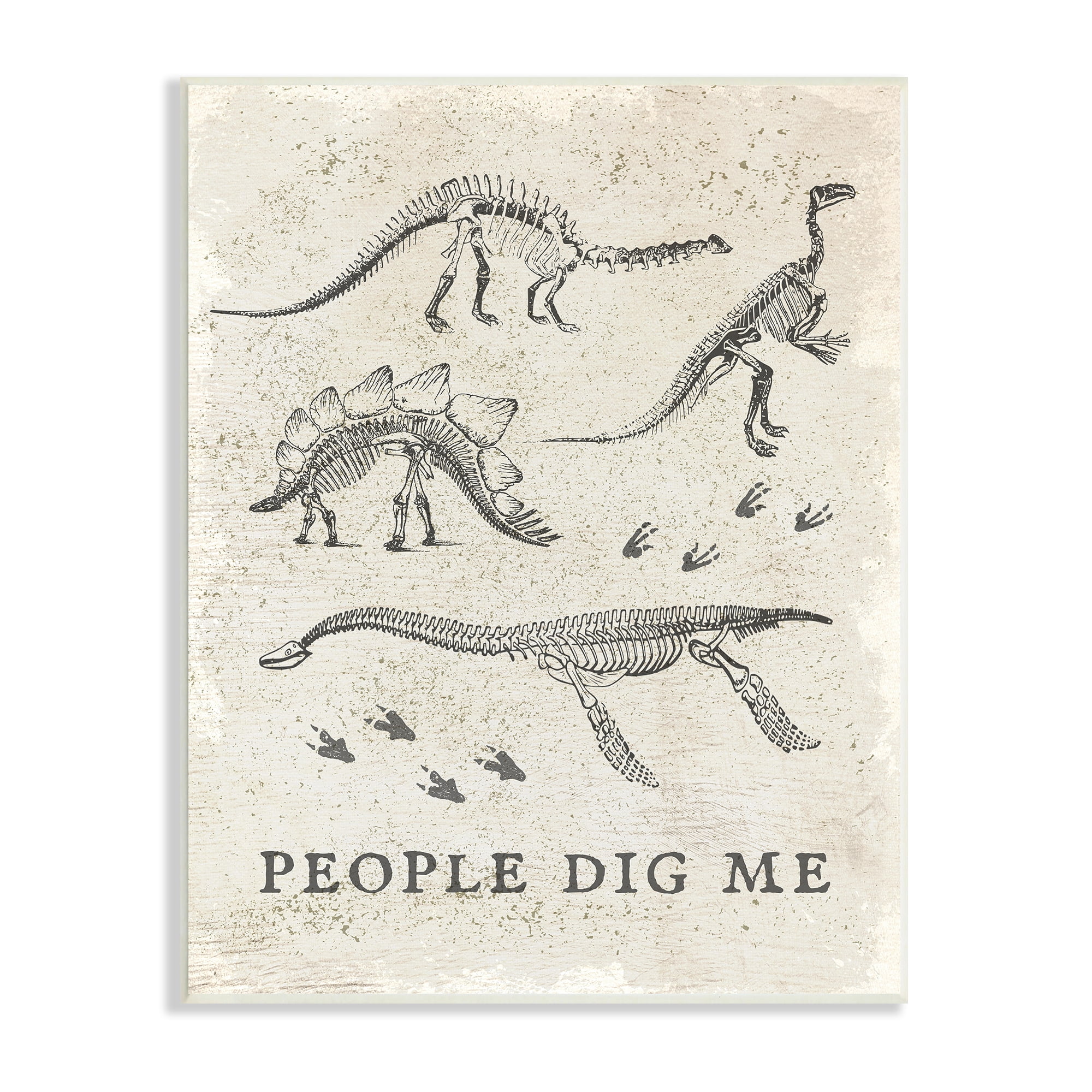 Stupell Industries Funny People Dig Me Dinosaur Skeleton and Footprints Animals & Insects Painting Unframed Art Print Wall Art, 13 x 19