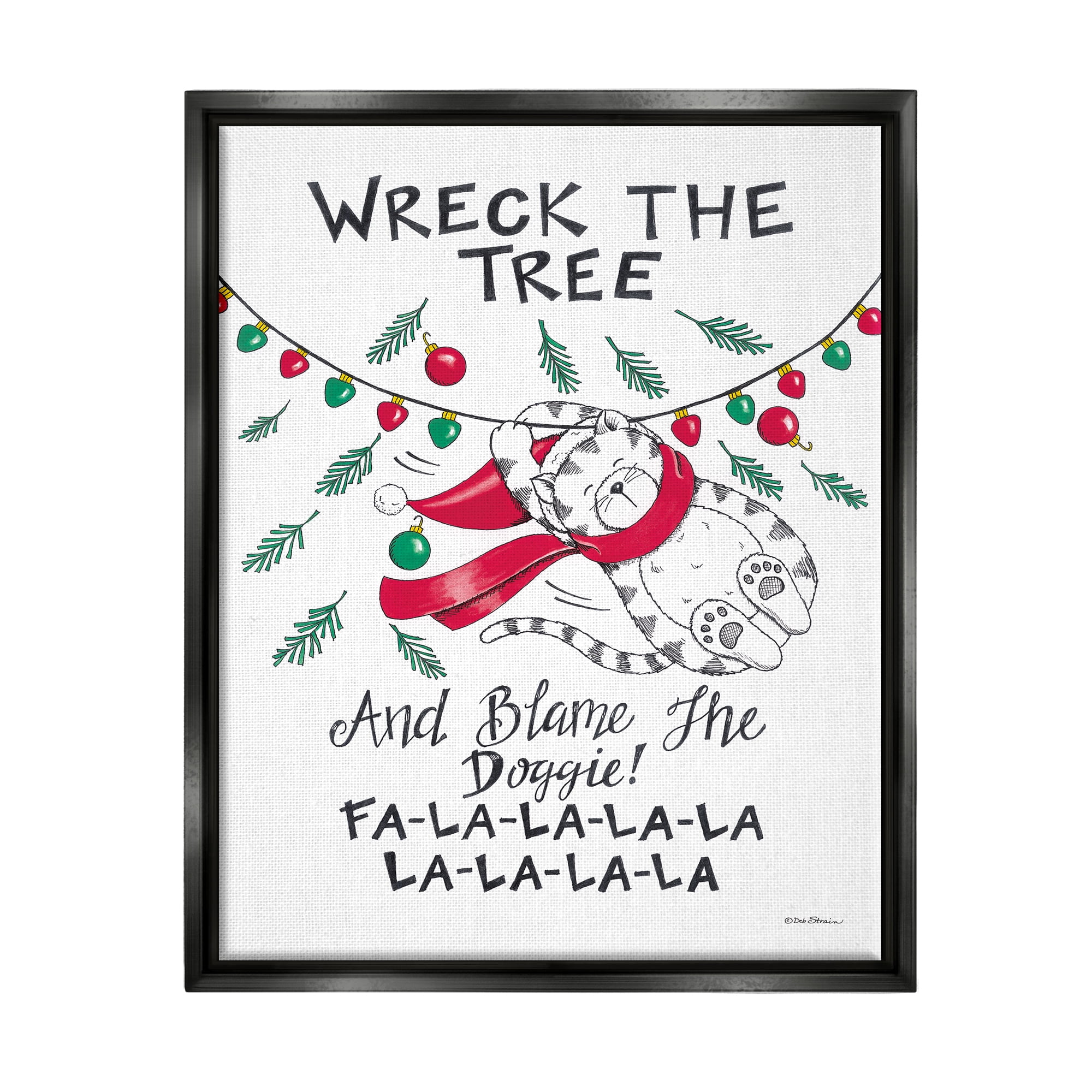 Stupell Industries Funny Pet Christmas Song Holiday Painting Black Floater Framed Art Print Wall Art, 17 x 21