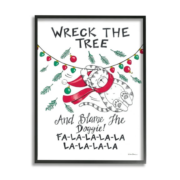 Stupell Industries Funny Pet Christmas Song Holiday Painting Black Framed Art Print Wall Art, 11 x 14
