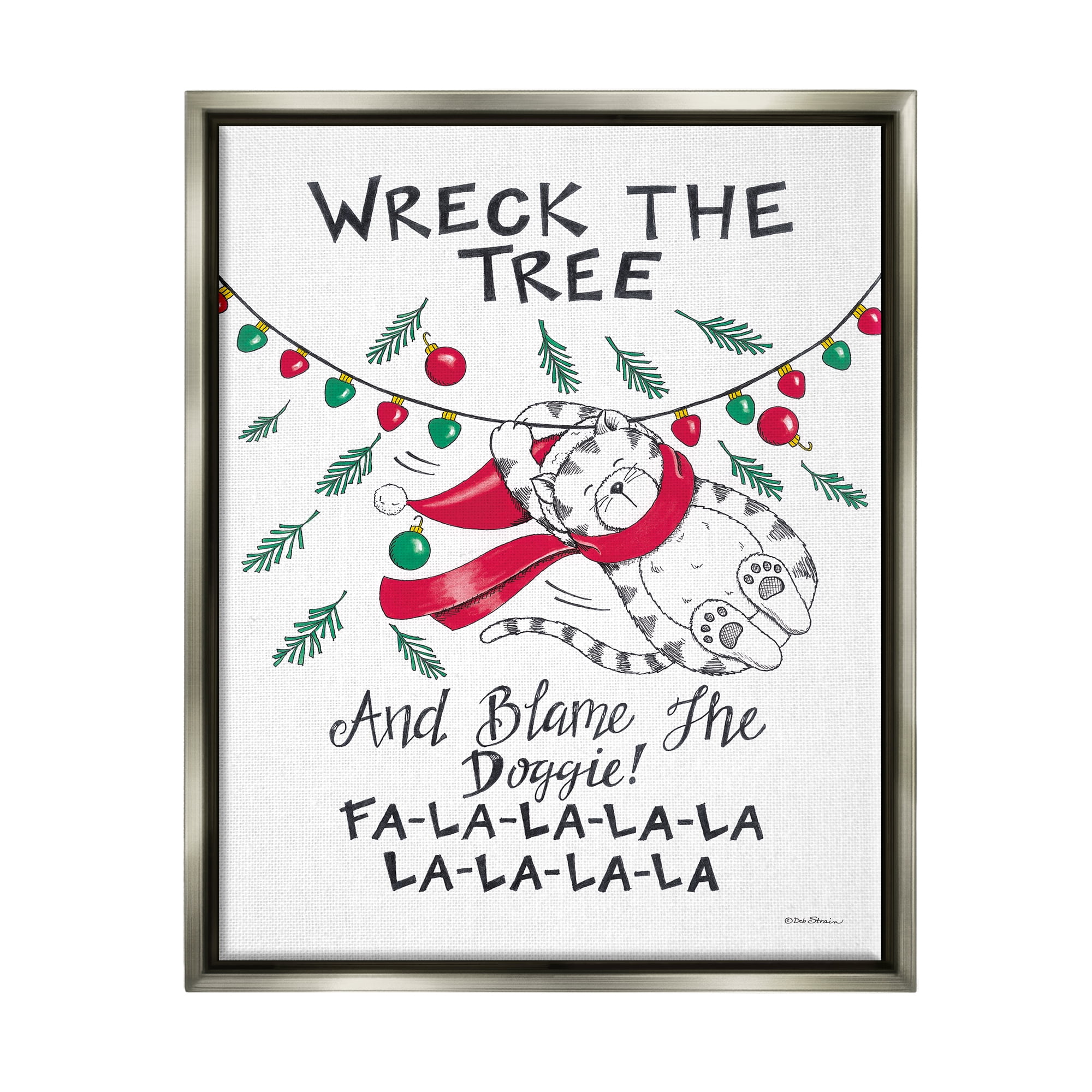 Stupell Industries Funny Pet Christmas Song Holiday Painting Gray Floater Framed Art Print Wall Art, 17 x 21