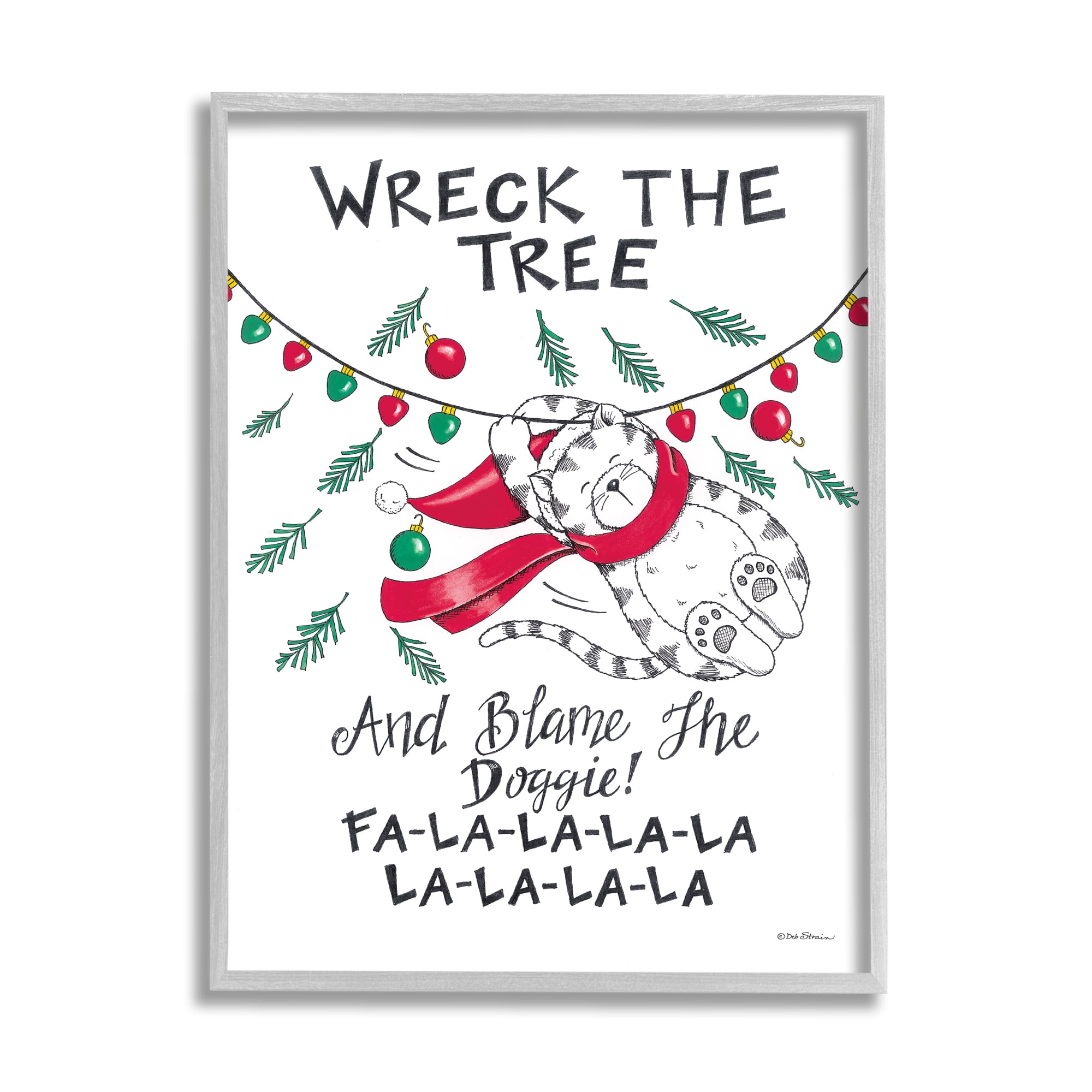 Stupell Industries Funny Pet Christmas Song Holiday Painting Gray Framed Art Print Wall Art, 11 x 14