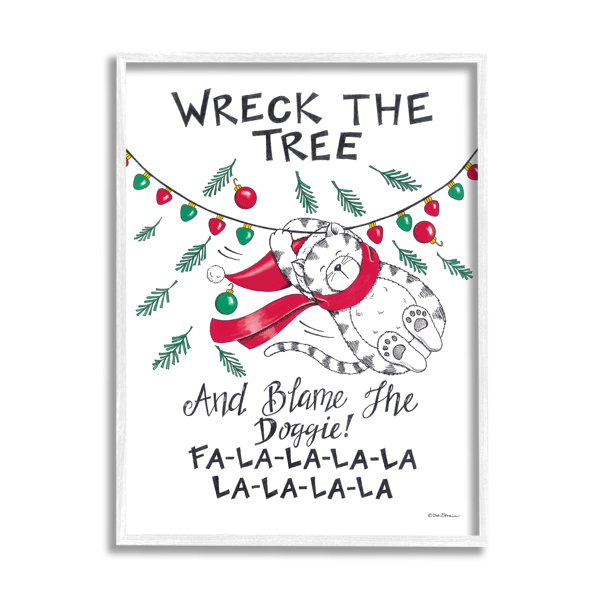 Stupell Industries Funny Pet Christmas Song Holiday Painting White Framed Art Print Wall Art, 24 x 30