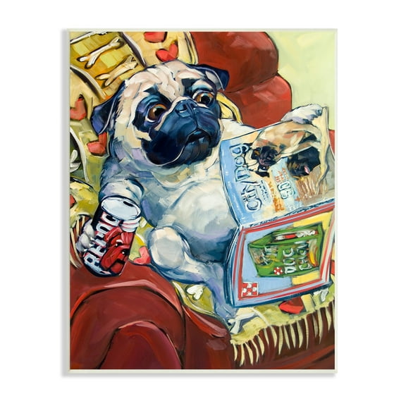 Stupell Industries Funny Pet Pug Reading Magazine City Dog Centerfold, 13 x 19, Design by CR Townsend