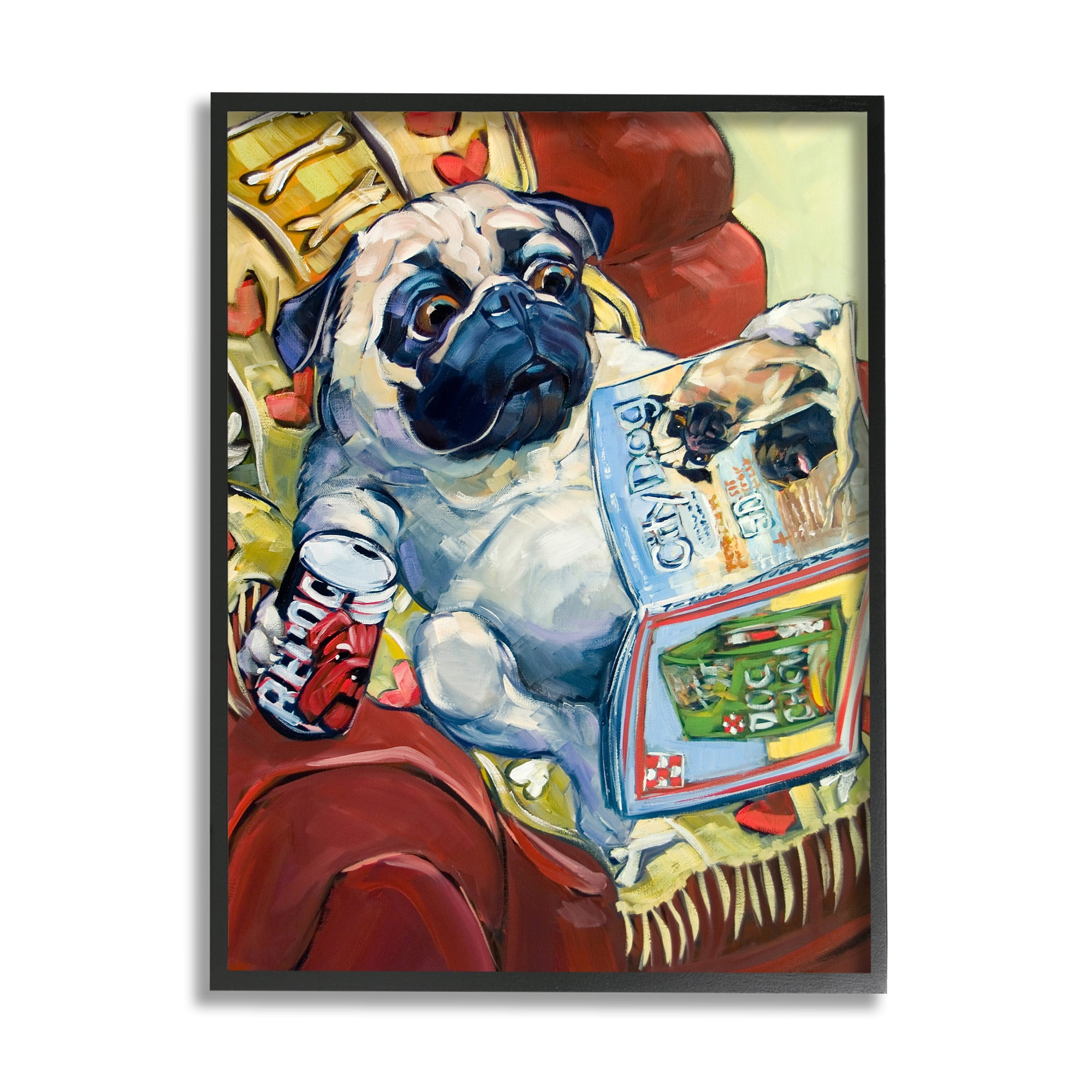 Stupell Industries Funny Pet Pug Reading Magazine City Dog Centerfold, 16 x 20, Design by CR Townsend