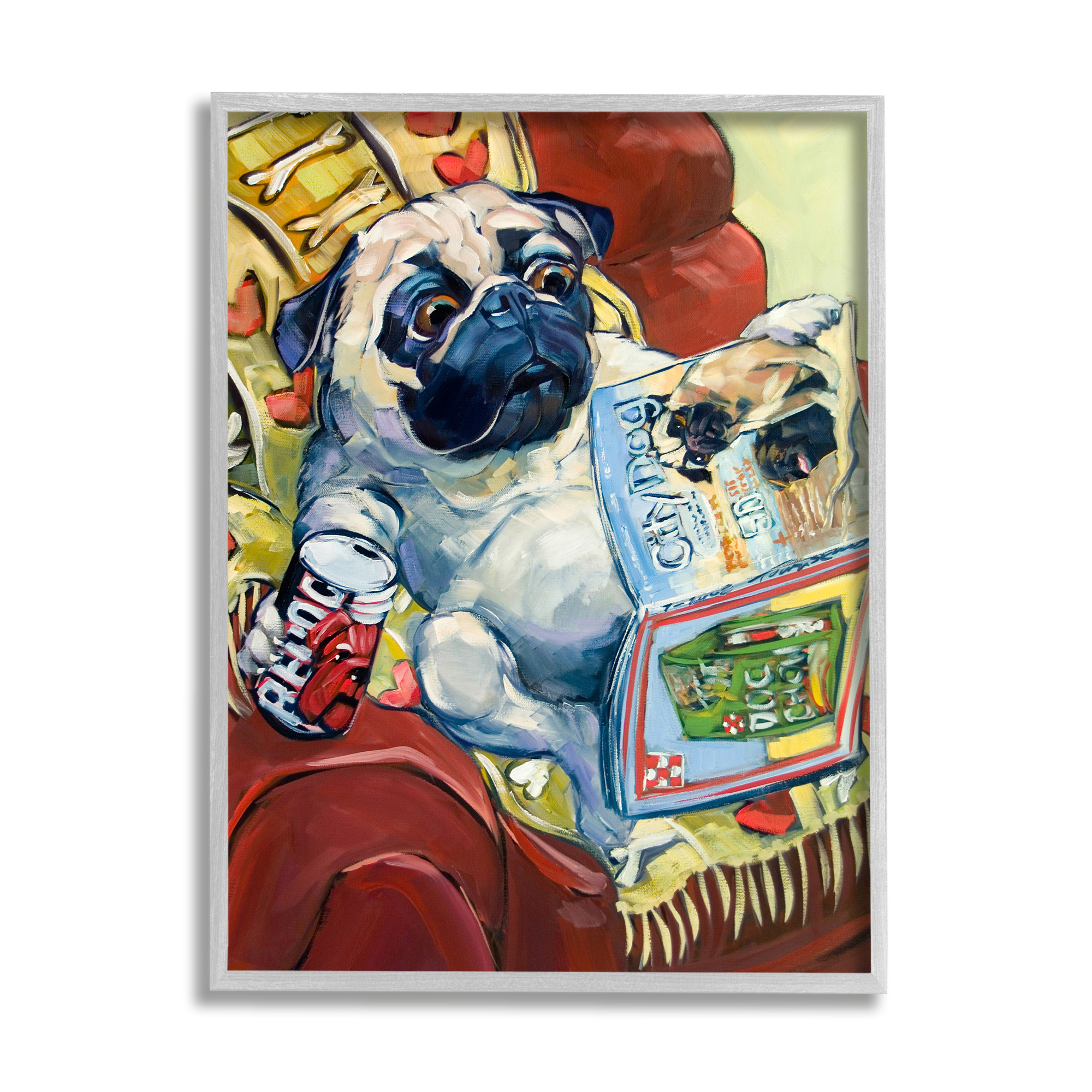 Stupell Industries Funny Pet Pug Reading Magazine City Dog Centerfold, 16 x 20, Design by CR Townsend