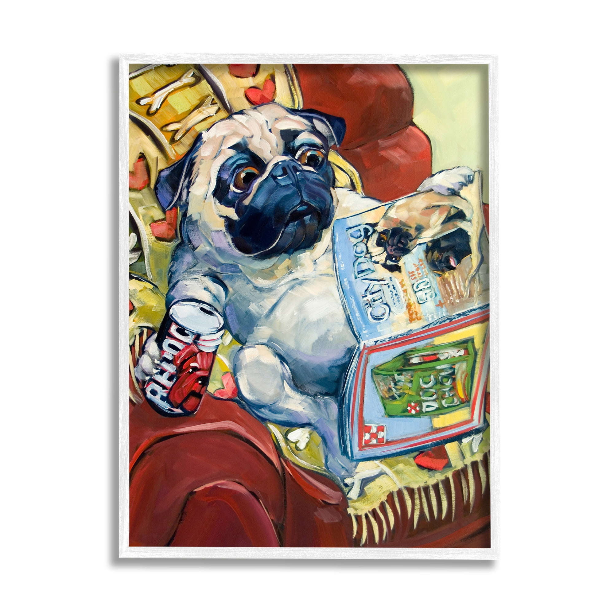 Stupell Industries Funny Pet Pug Reading Magazine City Dog Centerfold, 24 x 30, Design by CR Townsend