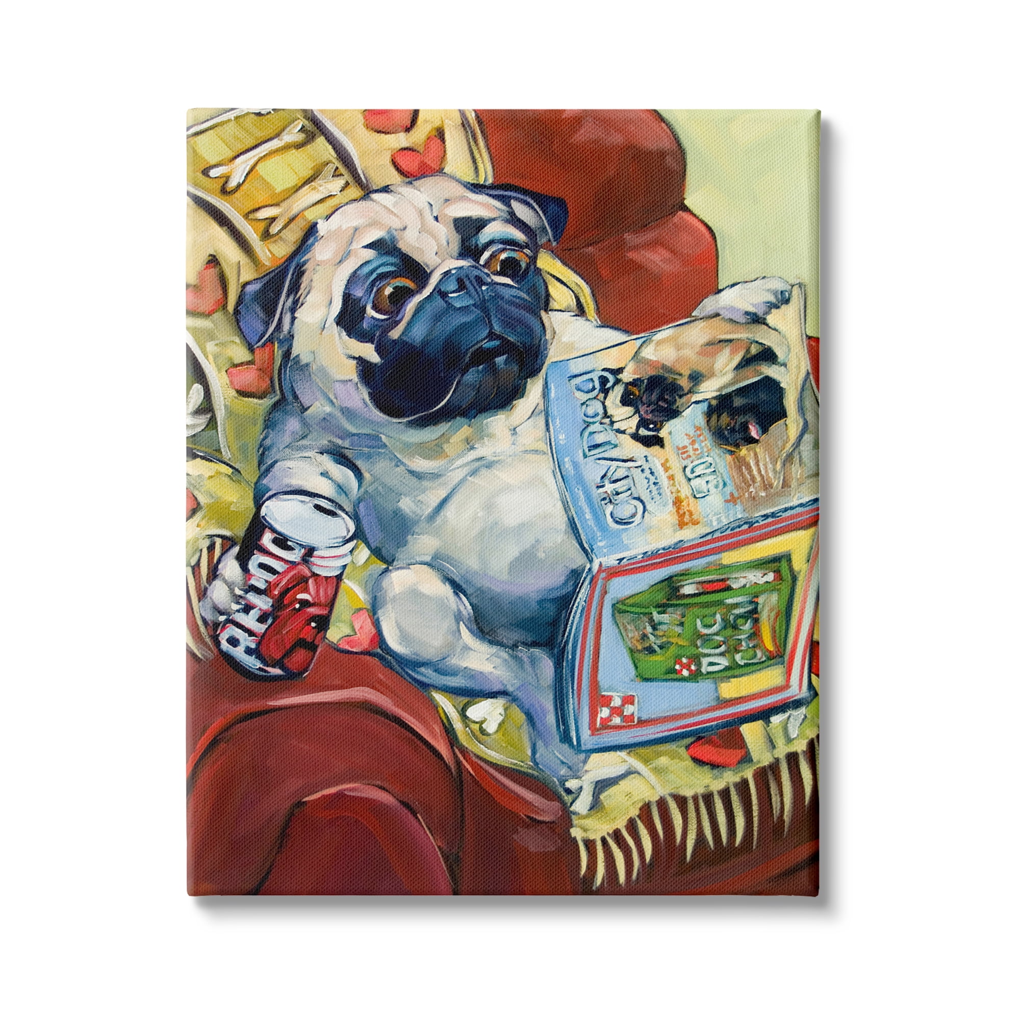 Stupell Industries Funny Pet Pug Reading Magazine City Dog Centerfold, 36 x 48, Design by CR Townsend