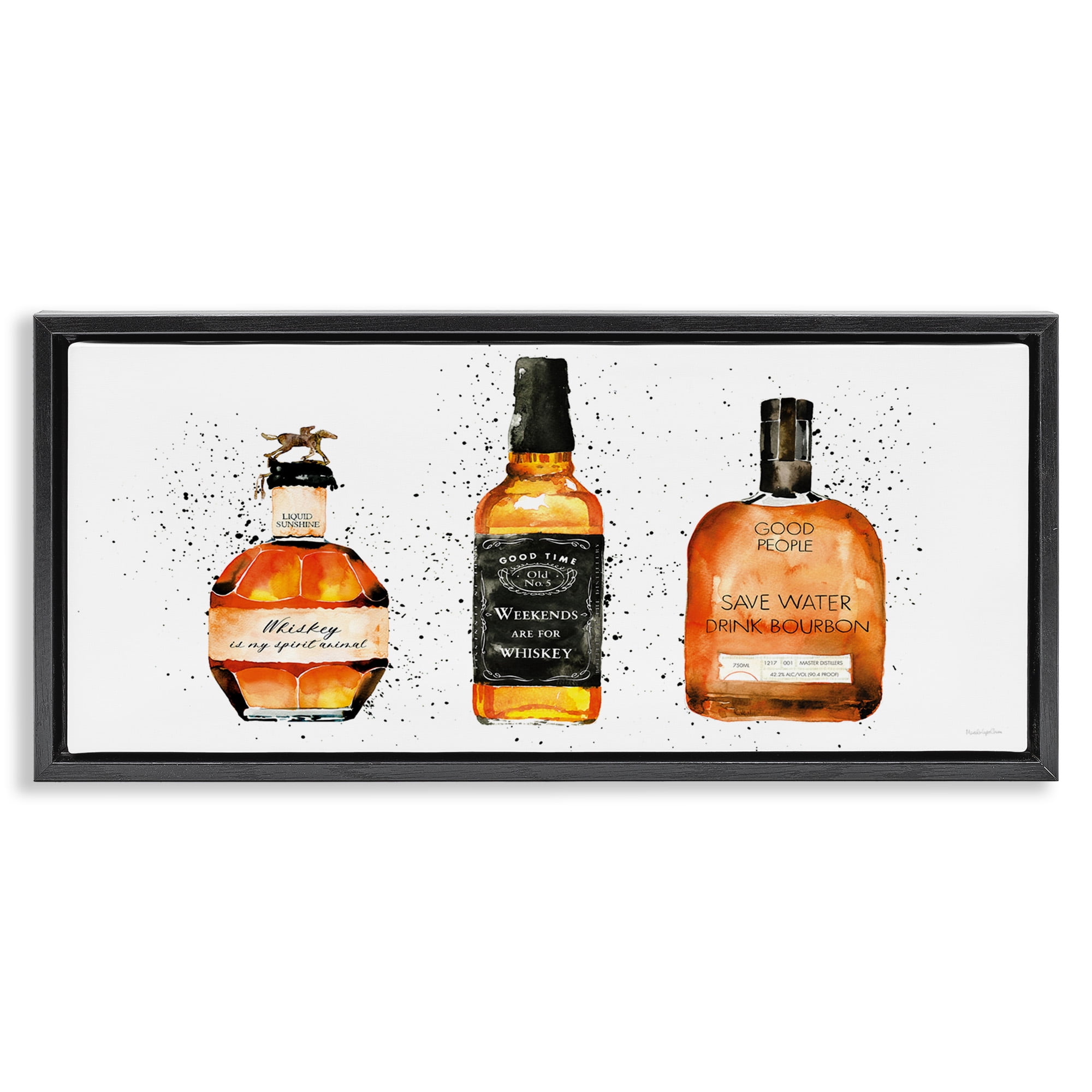 Stupell Industries Funny Phrases Whiskey Bottles Food & Beverage Painting Black Floater Framed Canvas Art Print Wall Art, 31 x 14