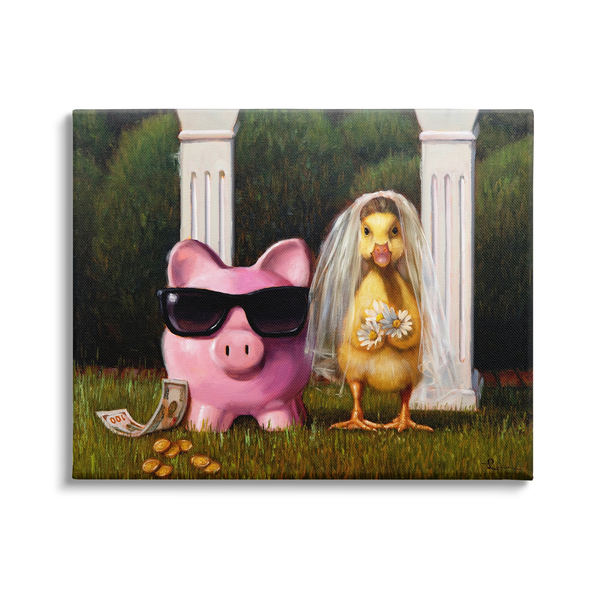 Stupell Industries Funny Pig & Duck Wedding Animals & Insects Painting Gallery Wrapped Canvas Art Print Wall Art, 30 x 24