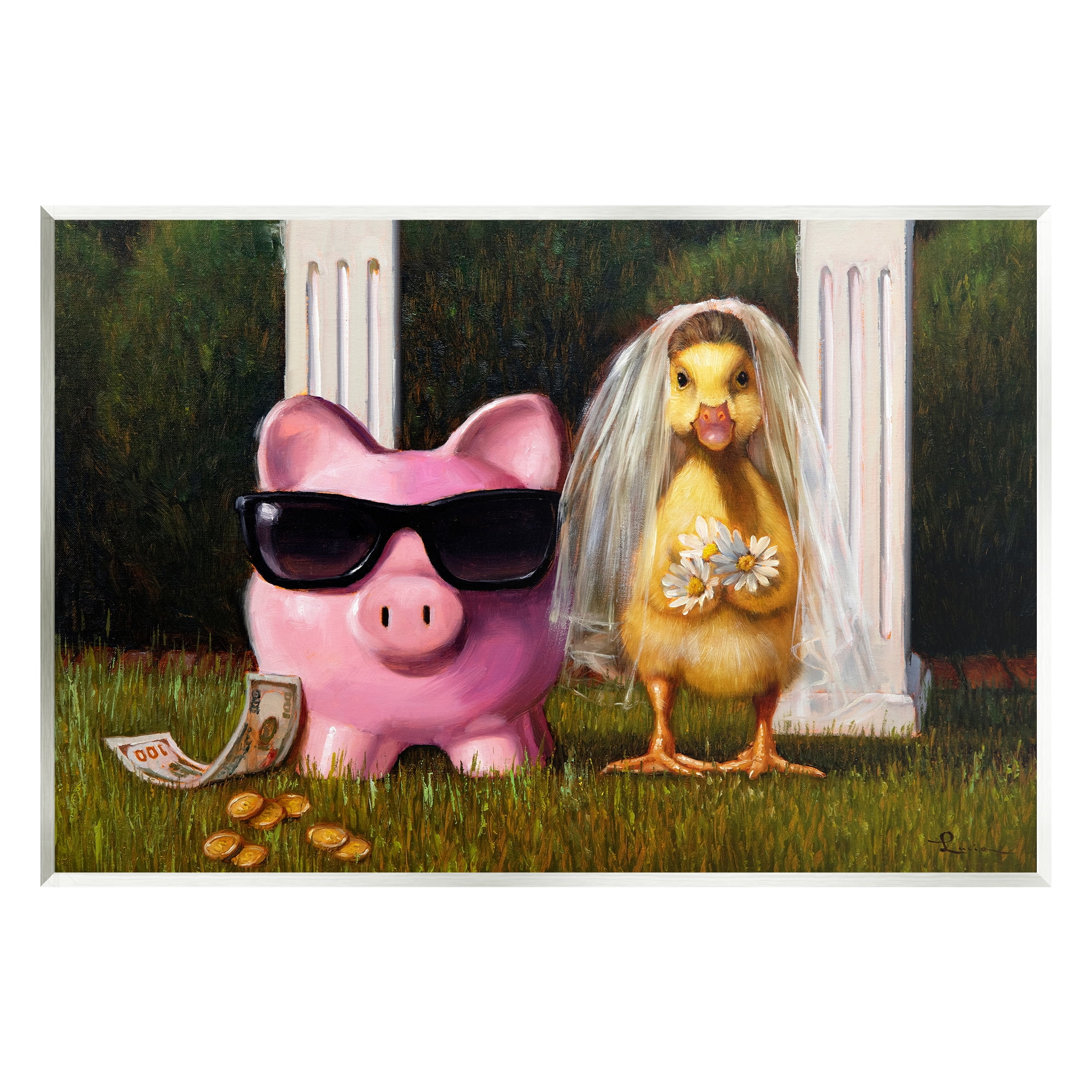 Stupell Industries Funny Pig & Duck Wedding Animals & Insects Painting Unframed Art Print Wall Art, 15 x 10