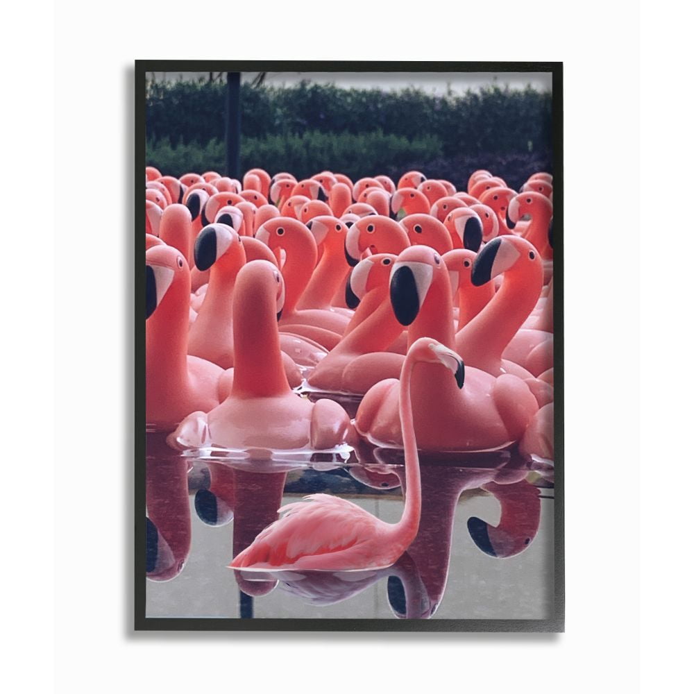 Stupell Industries Funny Pink Flamingo Pool Bird Toys Photograph Framed Wall Art Design by Ziwei Li, 11" x 14", Black Framed