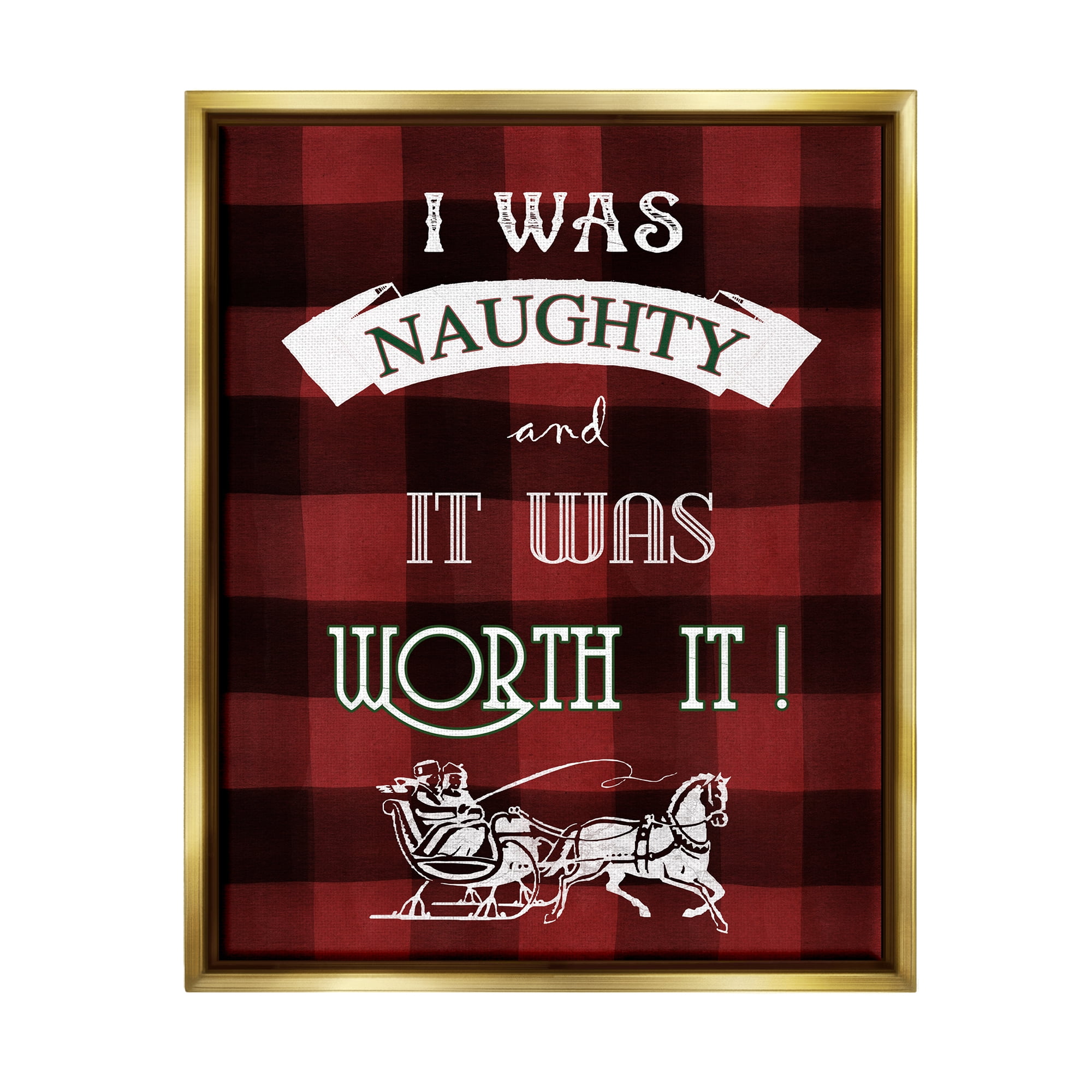 Stupell Industries Funny Plaid Christmas Holiday Painting Gold Floater Framed Art Print Wall Art, 17 x 21
