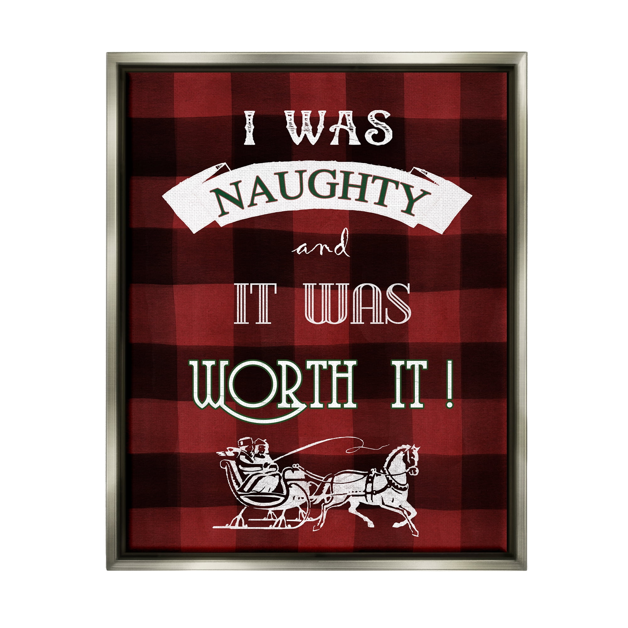 Stupell Industries Funny Plaid Christmas Holiday Painting Gray Floater Framed Art Print Wall Art, 17 x 21