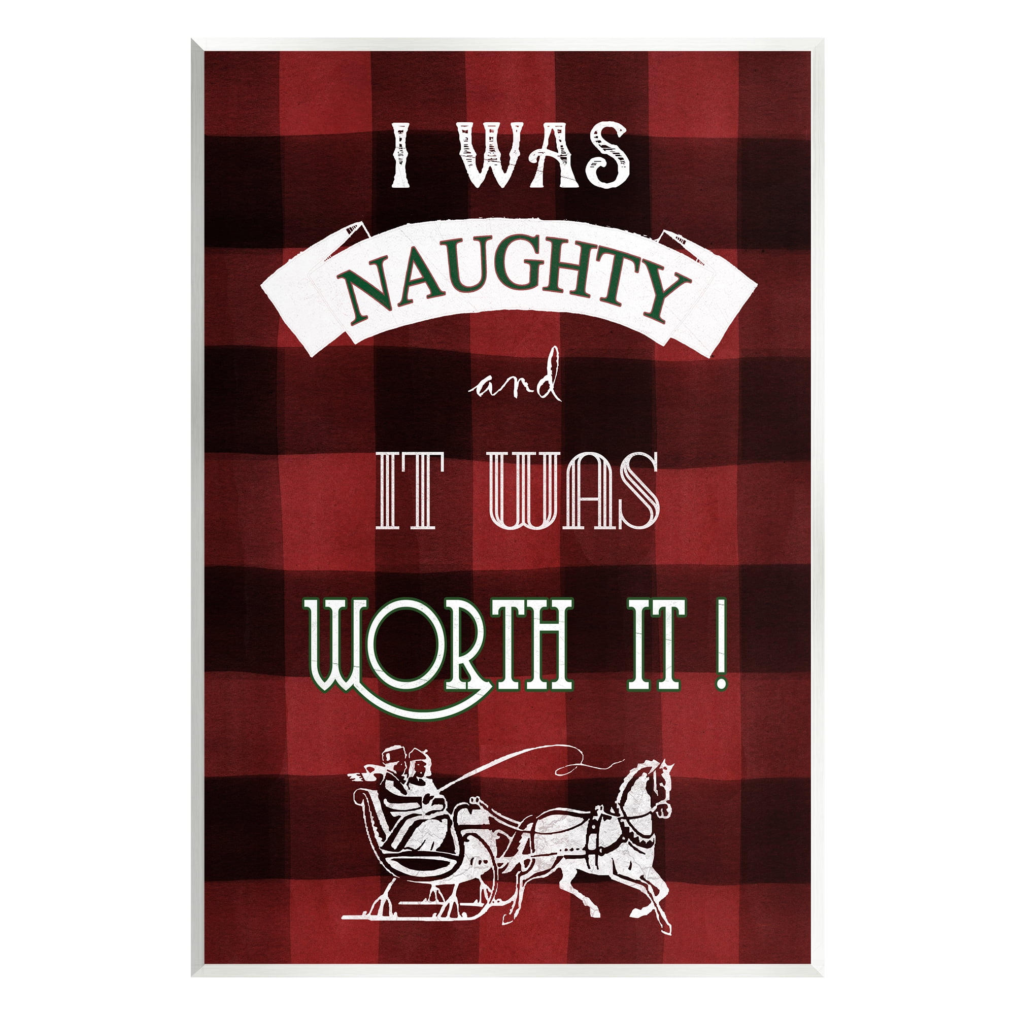 Red Plaid Christmas Naughty Quote MDF Wood Wall Plaque