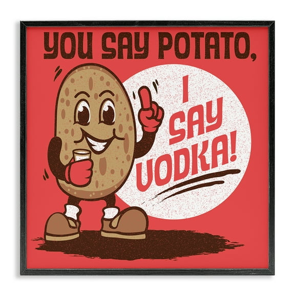 Stupell Industries Funny Potato & Vodka Food & Beverage Painting Black Framed Art Print Wall Art, 12 x 12