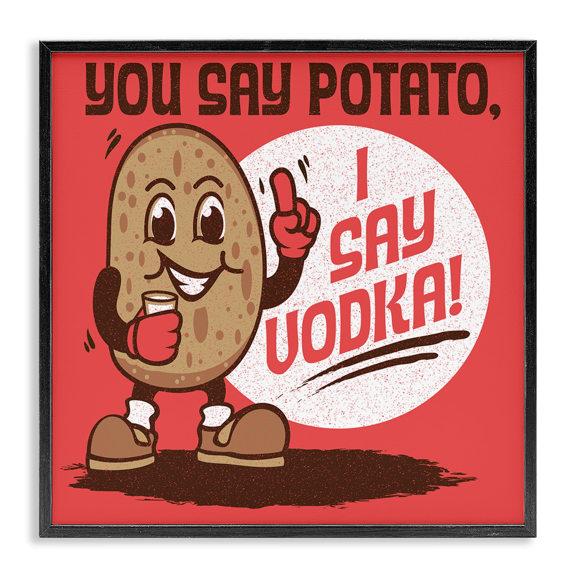 Stupell Industries Funny Potato & Vodka Food & Beverage Painting Black Framed Art Print Wall Art, 17 x 17