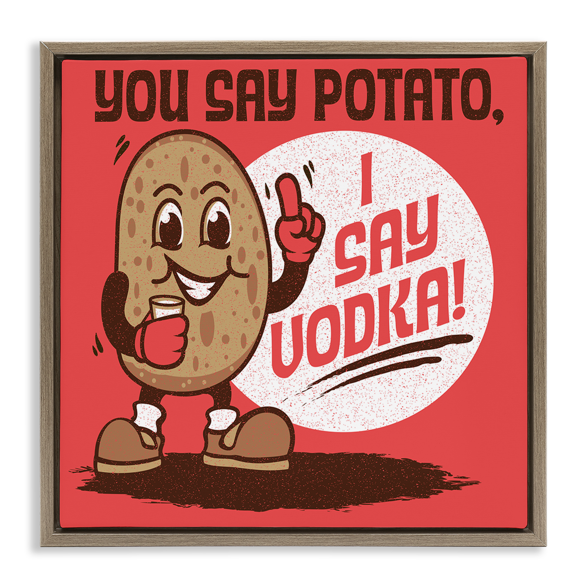 Stupell Industries Funny Potato & Vodka Food & Beverage Painting Brown Floater Framed Canvas Art Print Wall Art, 25 x 25