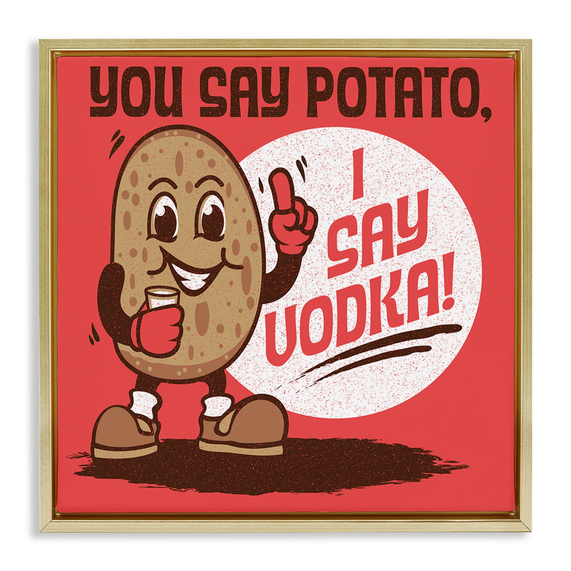 Stupell Industries Funny Potato & Vodka Food & Beverage Painting Gold Floater Framed Canvas Art Print Wall Art, 18 x 18