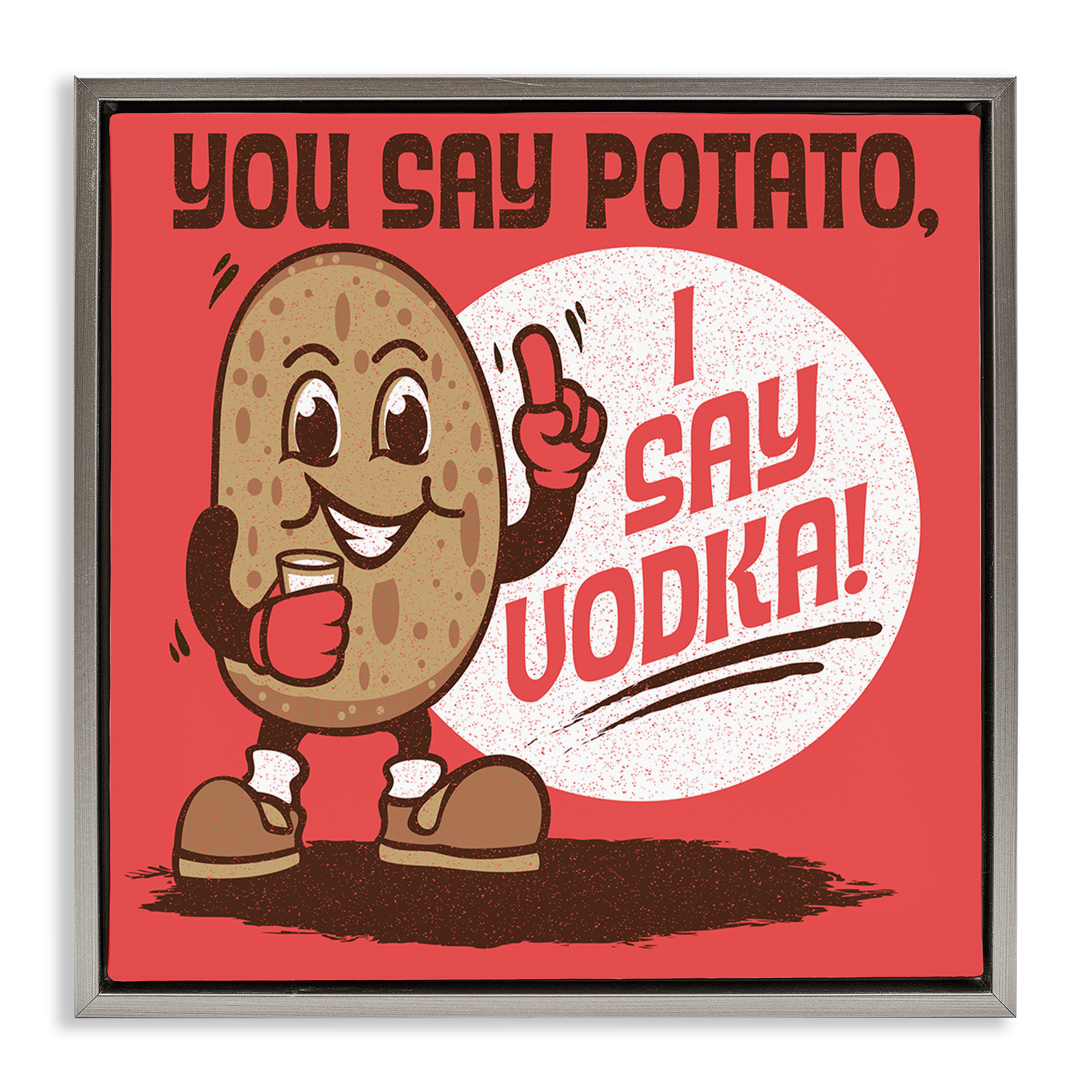 Stupell Industries Funny Potato & Vodka Food & Beverage Painting Gray Floater Framed Canvas Art Print Wall Art, 25 x 25