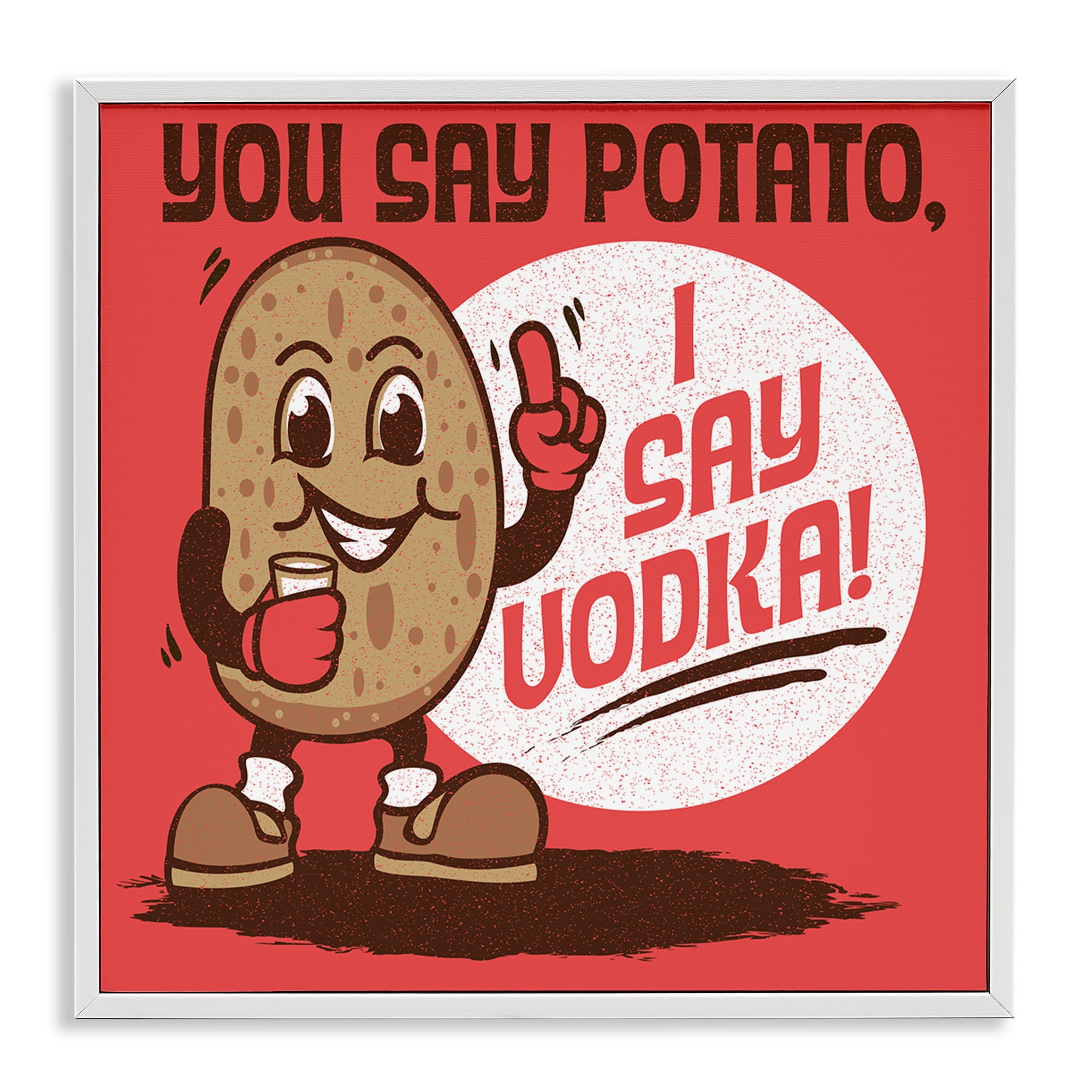 Stupell Industries Funny Potato & Vodka Food & Beverage Painting White Framed Art Print Wall Art, 17 x 17