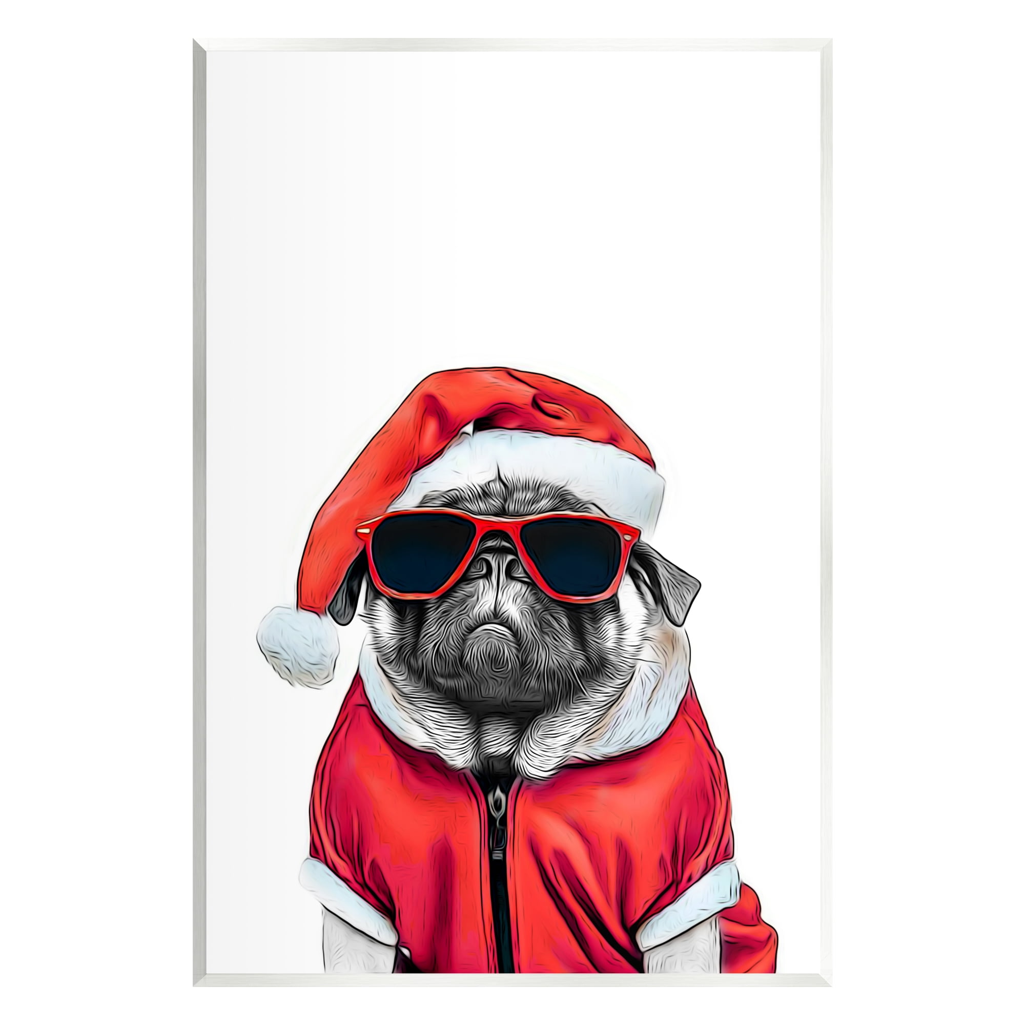 Stupell Industries Funny Pug Santa Hat Holiday Painting Unframed Art Print Wall Art, 10 x 15