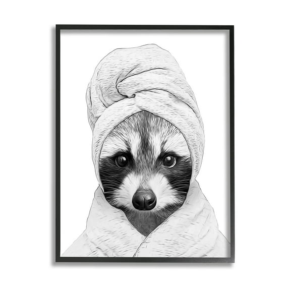 Stupell Industries Funny Raccoon Bathrobe Towel Animals & Insects Painting Black Framed Art Print Wall Art