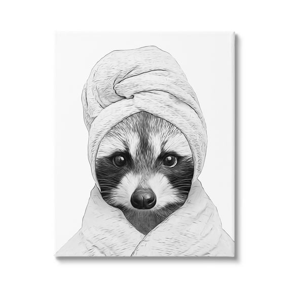 Stupell Industries Funny Raccoon Bathrobe Towel Animals & Insects Painting Gallery Wrapped Canvas Print Wall Art