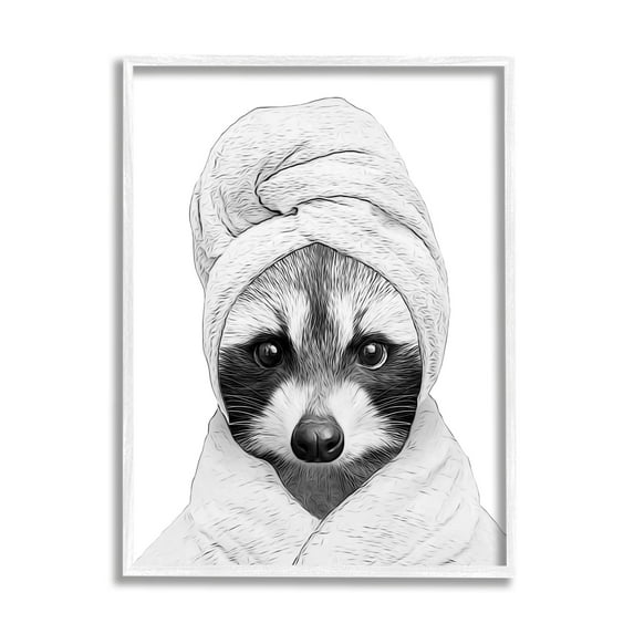 Stupell Industries Funny Raccoon Bathrobe Towel Animals & Insects Painting White Framed Art Print Wall Art