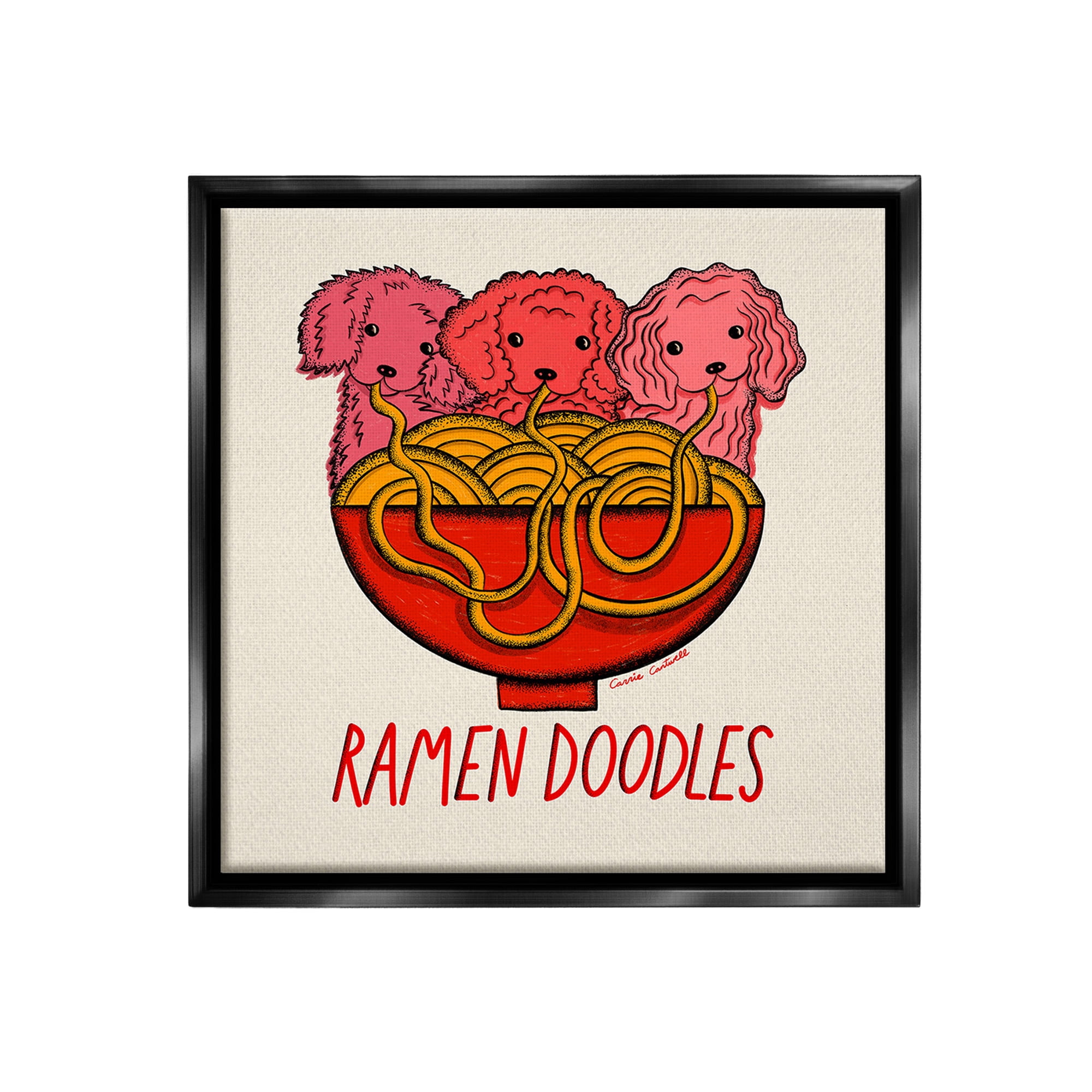 Stupell Industries Funny Ramen Doodles Animals & Insects Painting Black Floater Framed Canvas Art Print Wall Art, 18 x 18