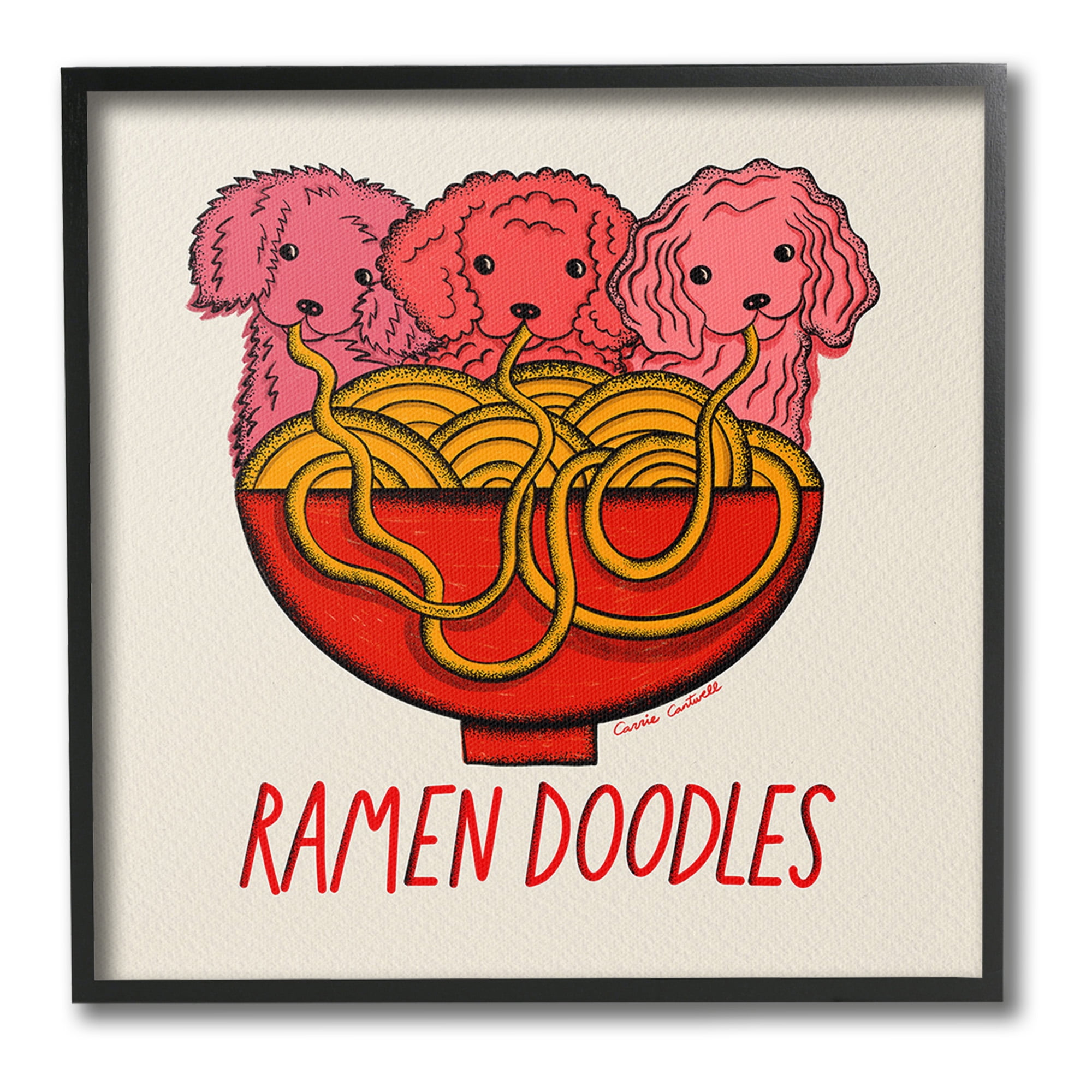 Stupell Industries Funny Ramen Doodles Animals & Insects Painting Black Framed Art Print Wall Art, 17 x 17
