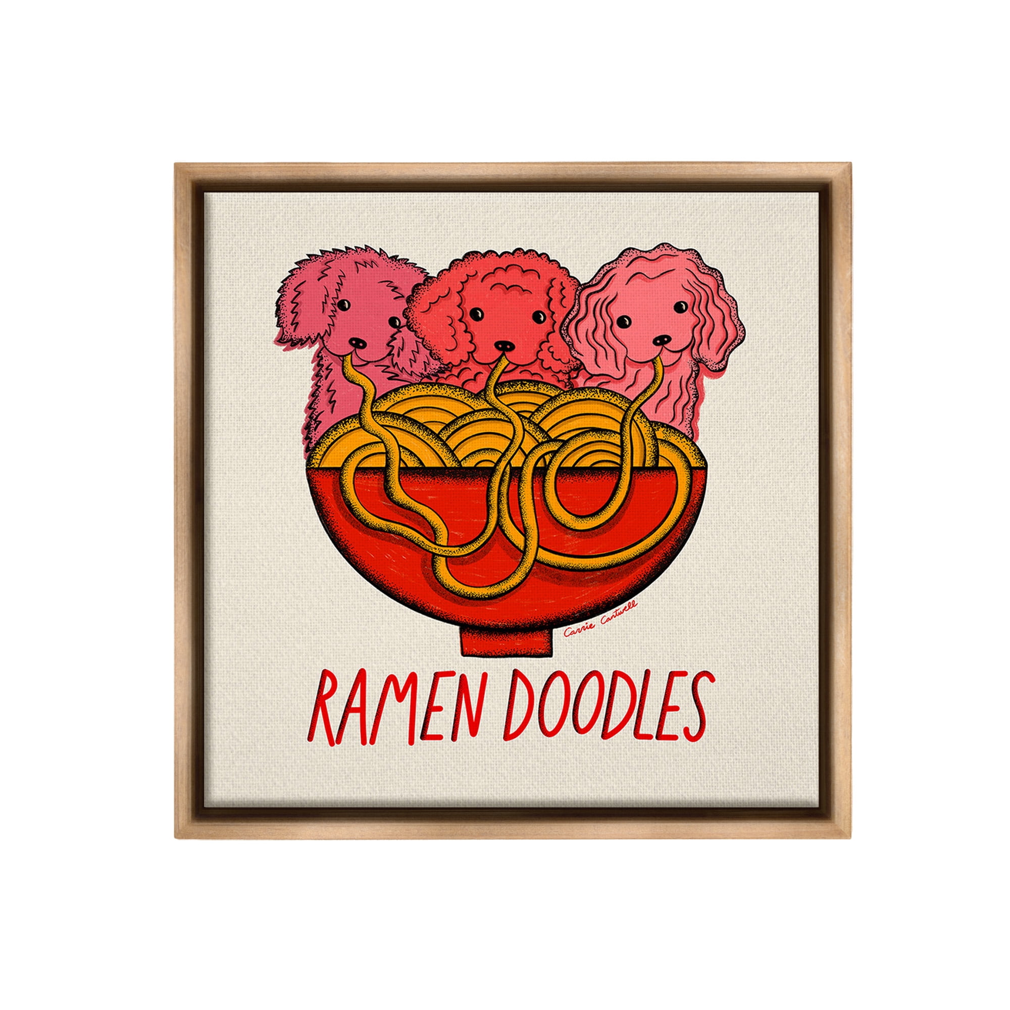 Stupell Industries Funny Ramen Doodles Animals & Insects Painting Brown Floater Framed Canvas Art Print Wall Art, 18 x 18