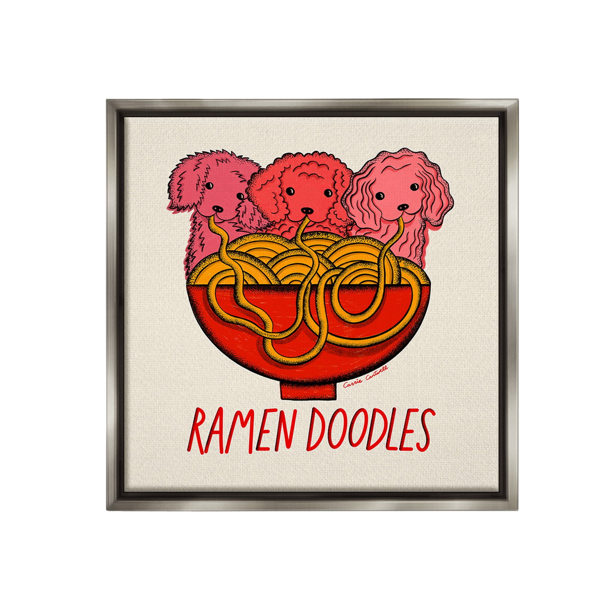 Stupell Industries Funny Ramen Doodles Animals & Insects Painting Gray Floater Framed Canvas Art Print Wall Art, 25 x 25
