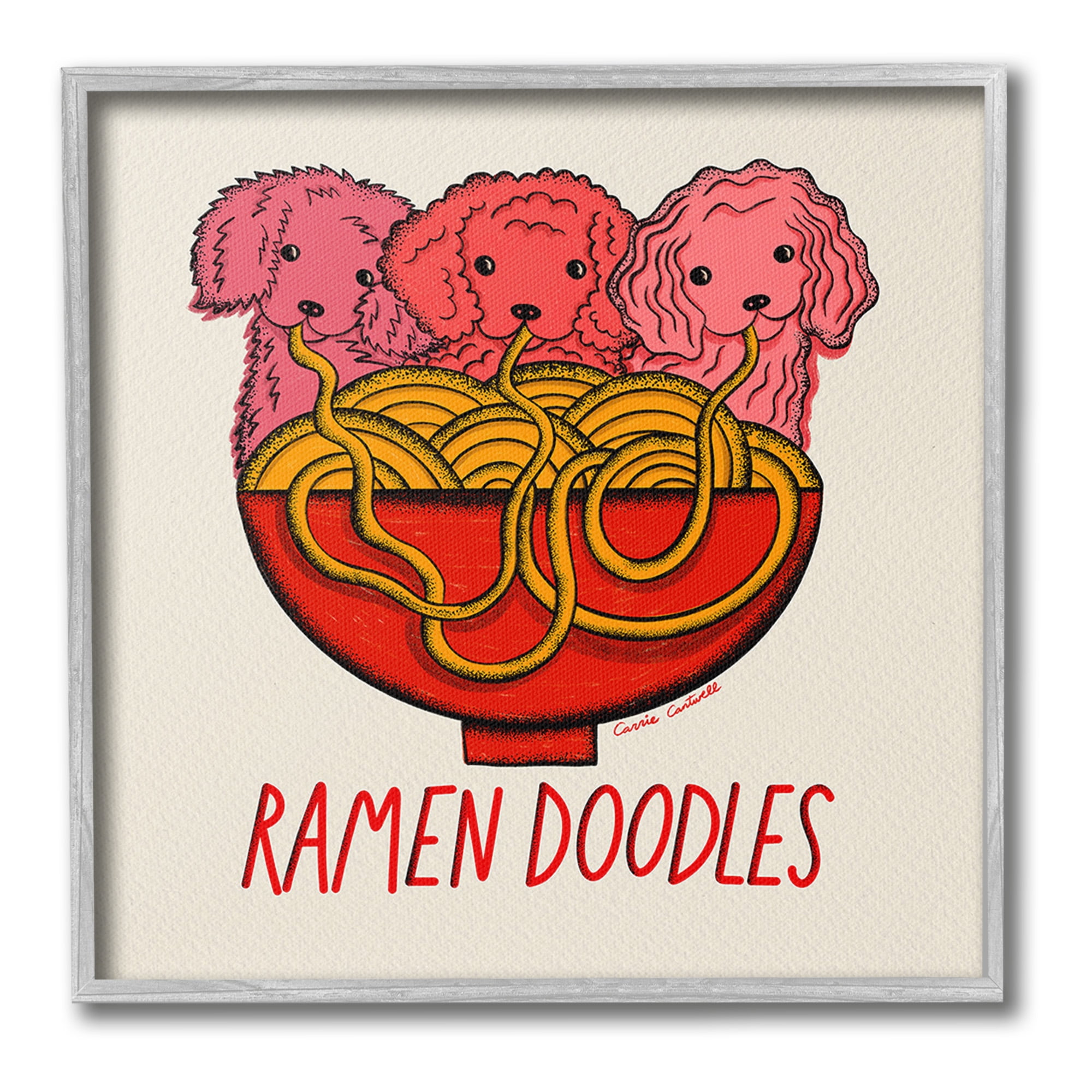 Stupell Industries Funny Ramen Doodles Animals & Insects Painting Gray Framed Art Print Wall Art, 24 x 24