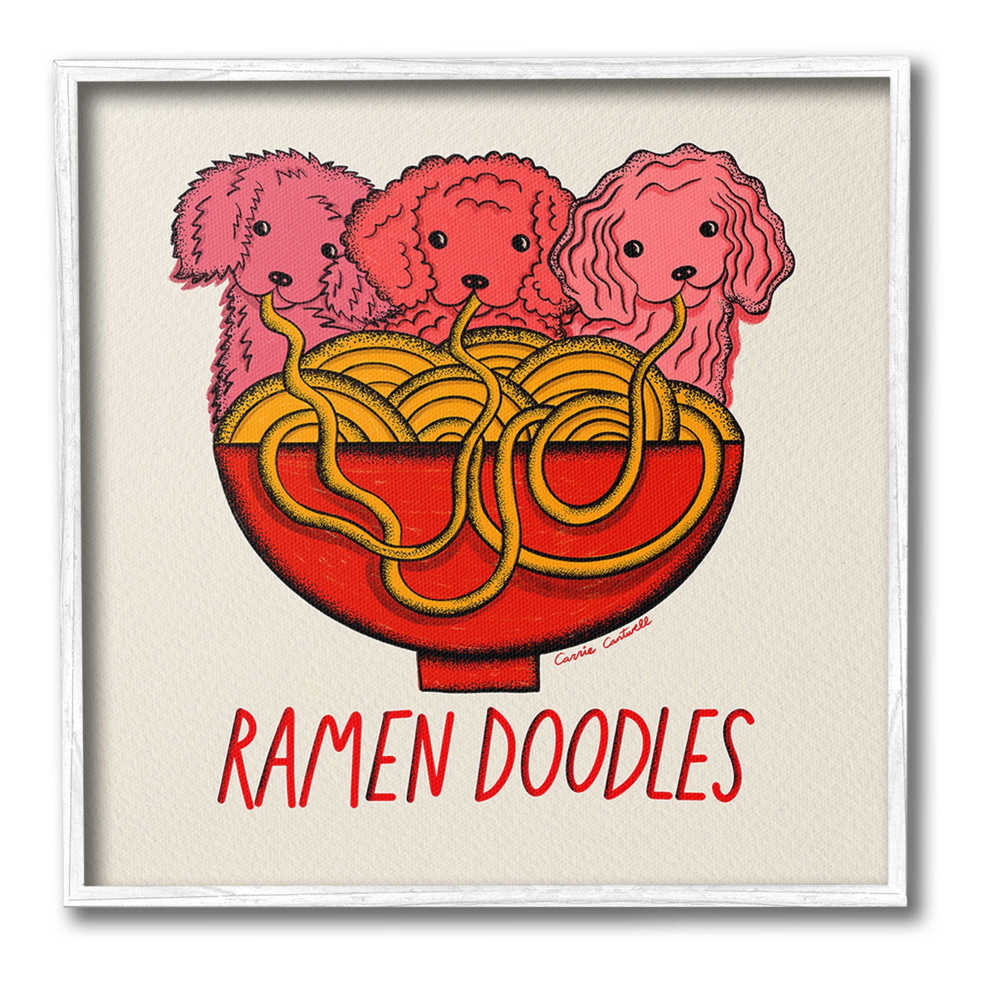 Stupell Industries Funny Ramen Doodles Animals & Insects Painting White Framed Art Print Wall Art, 12 x 12
