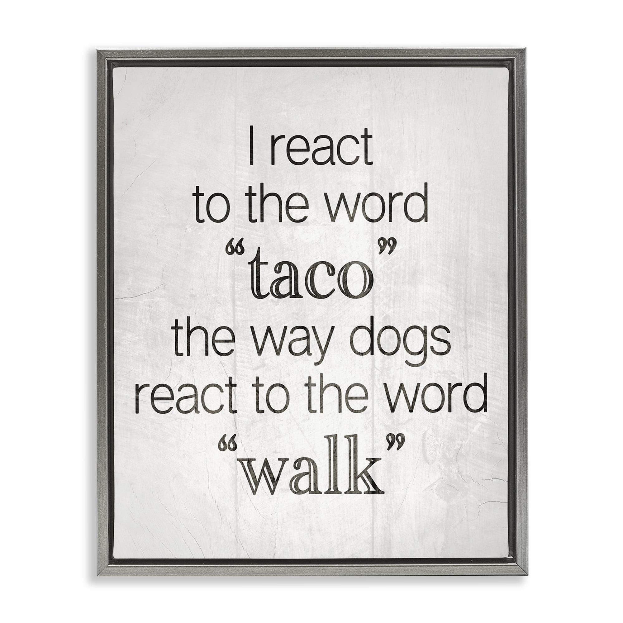 Stupell Industries Funny React To Taco Food & Beverage Painting Gray Floater Framed Art Print Wall Art, 17 x 21