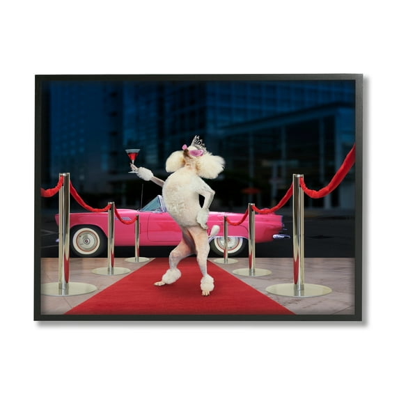 Stupell Industries Funny Red Carpet Poodle Animals & Insects Painting Black Framed Art Print Wall Art, 20 x 16
