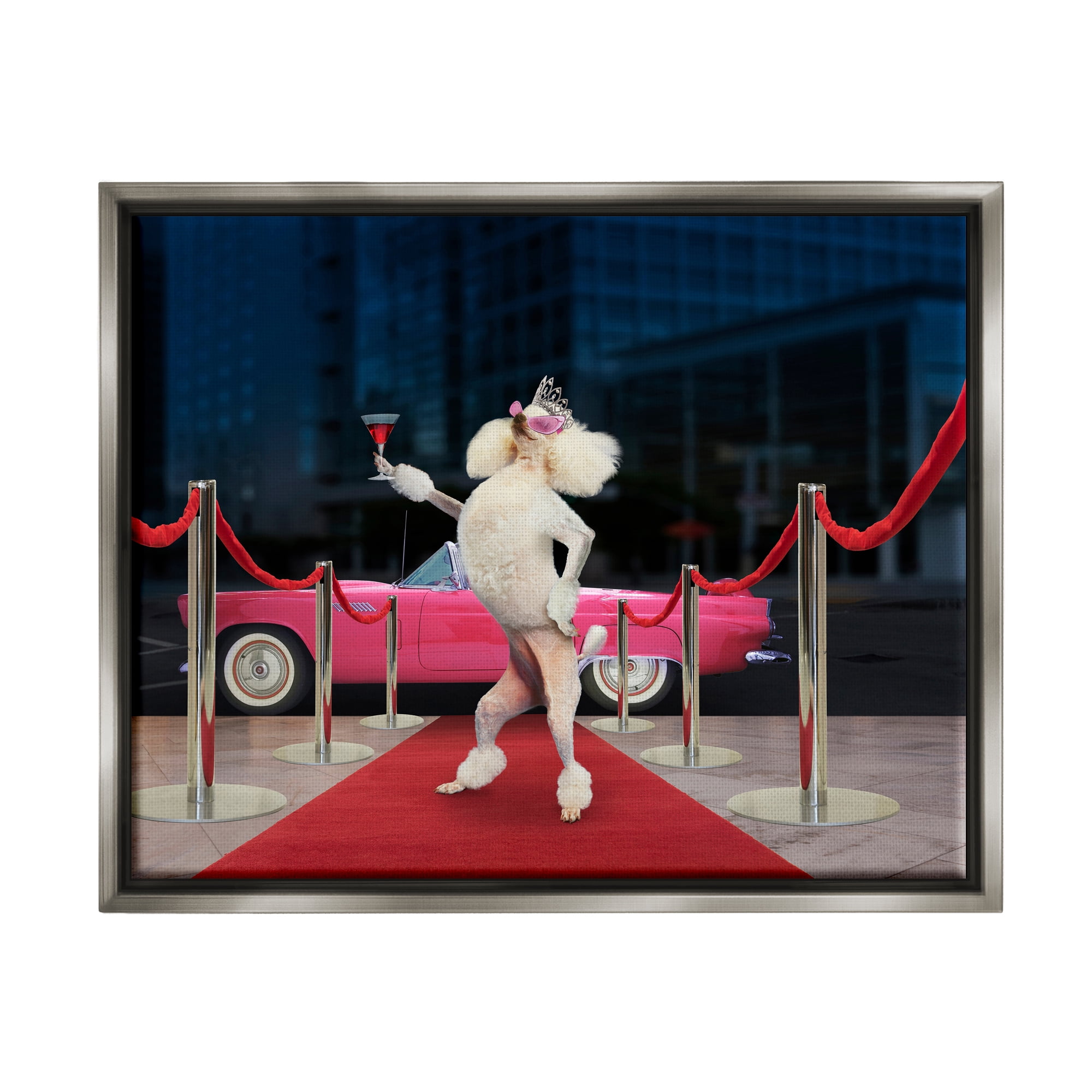 Stupell Industries Funny Red Carpet Poodle Animals & Insects Painting Gray Floater Framed Art Print Wall Art, 31 x 25