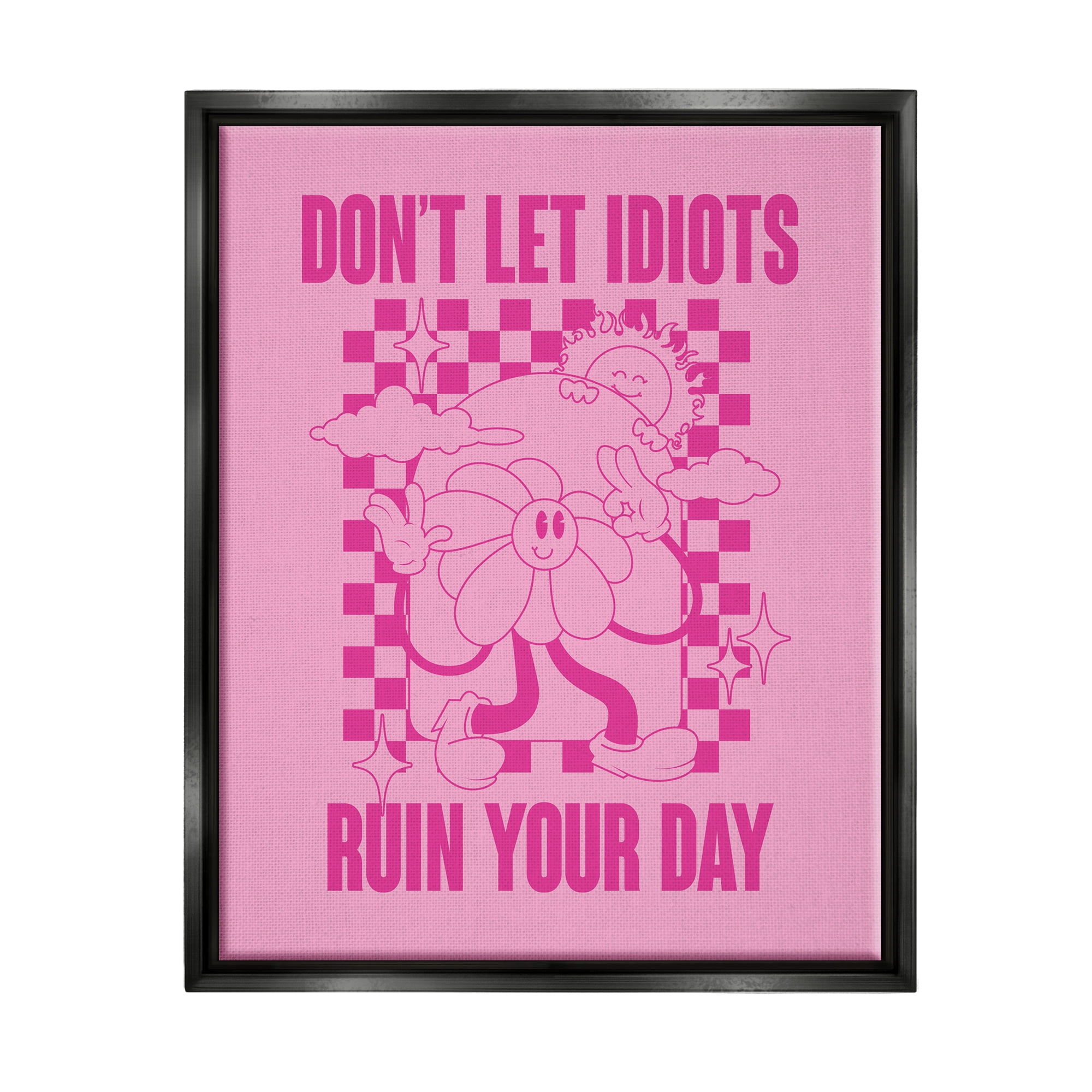 Stupell Industries Funny Retro Inspirational Phrase Botanical & Floral Painting Black Floater Framed Canvas Art Print Wall Art, 17 x 21