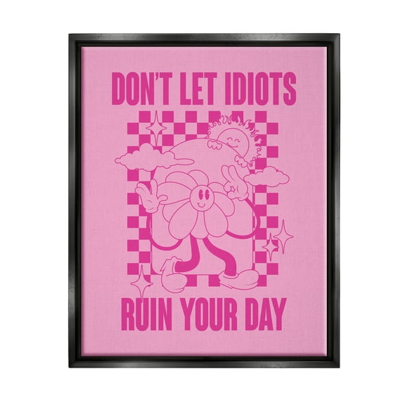 Stupell Industries Funny Retro Inspirational Phrase Botanical & Floral Painting Black Floater Framed Canvas Art Print Wall Art, 17 x 21