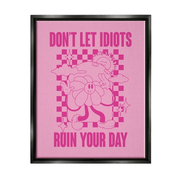 Stupell Industries Funny Retro Inspirational Phrase Botanical & Floral Painting Black Floater Framed Canvas Art Print Wall Art, 25 x 31