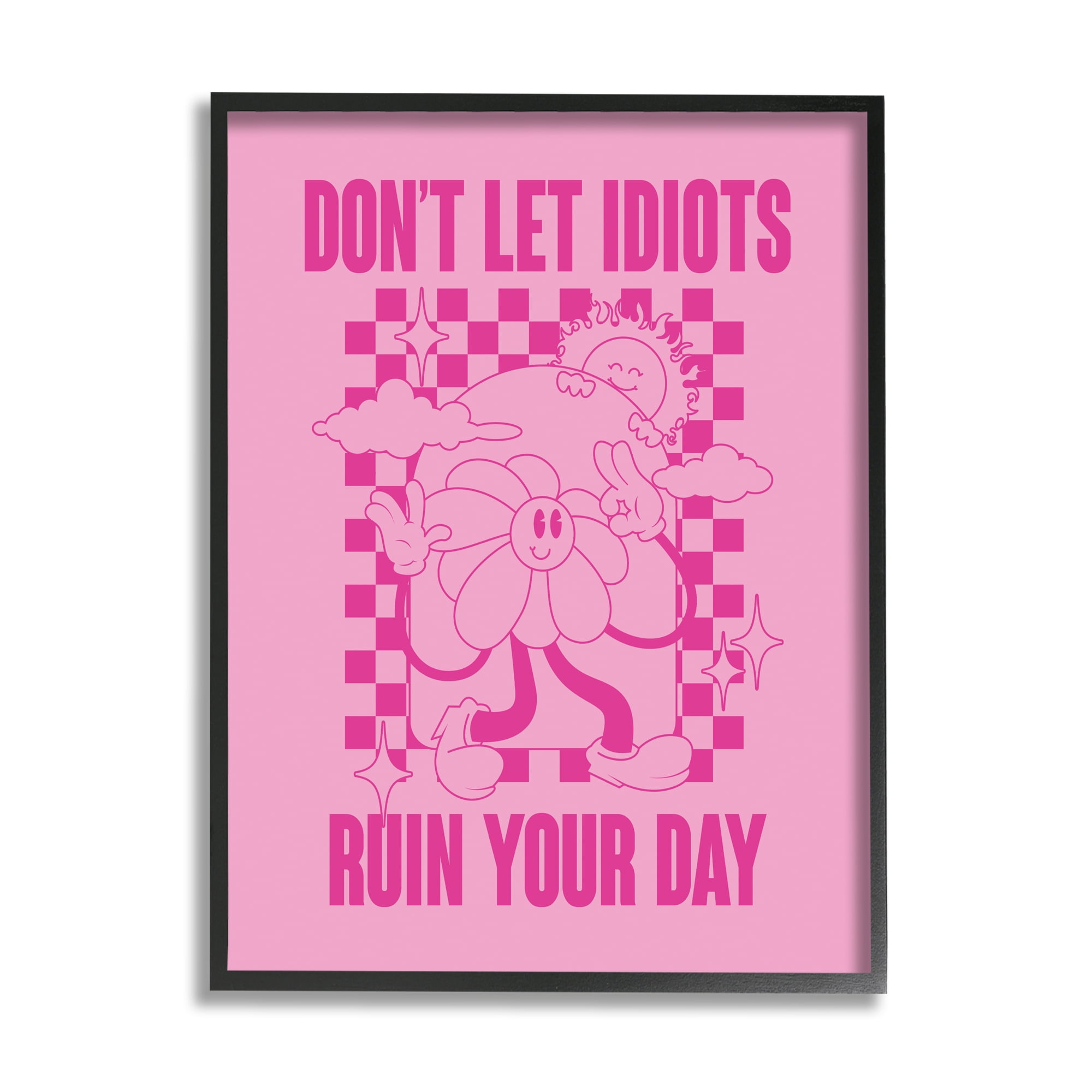 Stupell Industries Funny Retro Inspirational Phrase Botanical & Floral Painting Black Framed Art Print Wall Art, 16 x 20